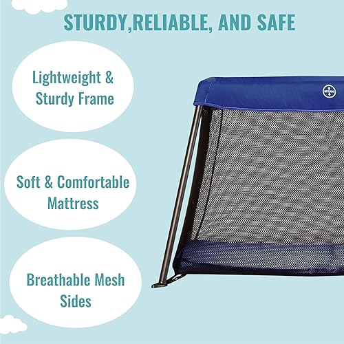 Miniatura 4 de Corral ligero de viaje en azul, ligero, portátil y fácil de llevar, para interiores y exteriores, con una almohadilla de colchón suave y cómoda