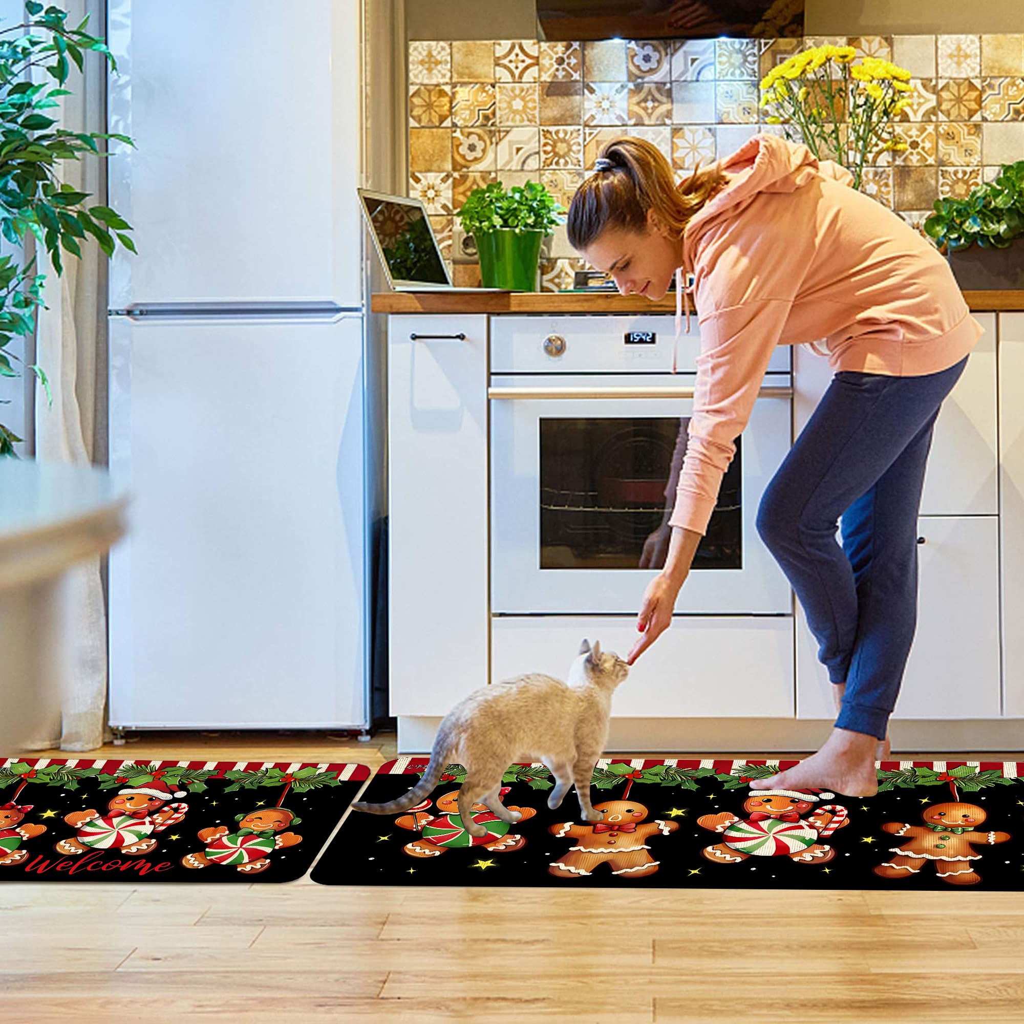 2 pezzi Tappetini da Cucina,Tappeto di natale,Tappeto passatoia Cucina Lavabile,Impermeabile,Resistente all'olio Durevole Tappetino zerbino Lavabile,per interni,40 * 60cm+40 * 120cm