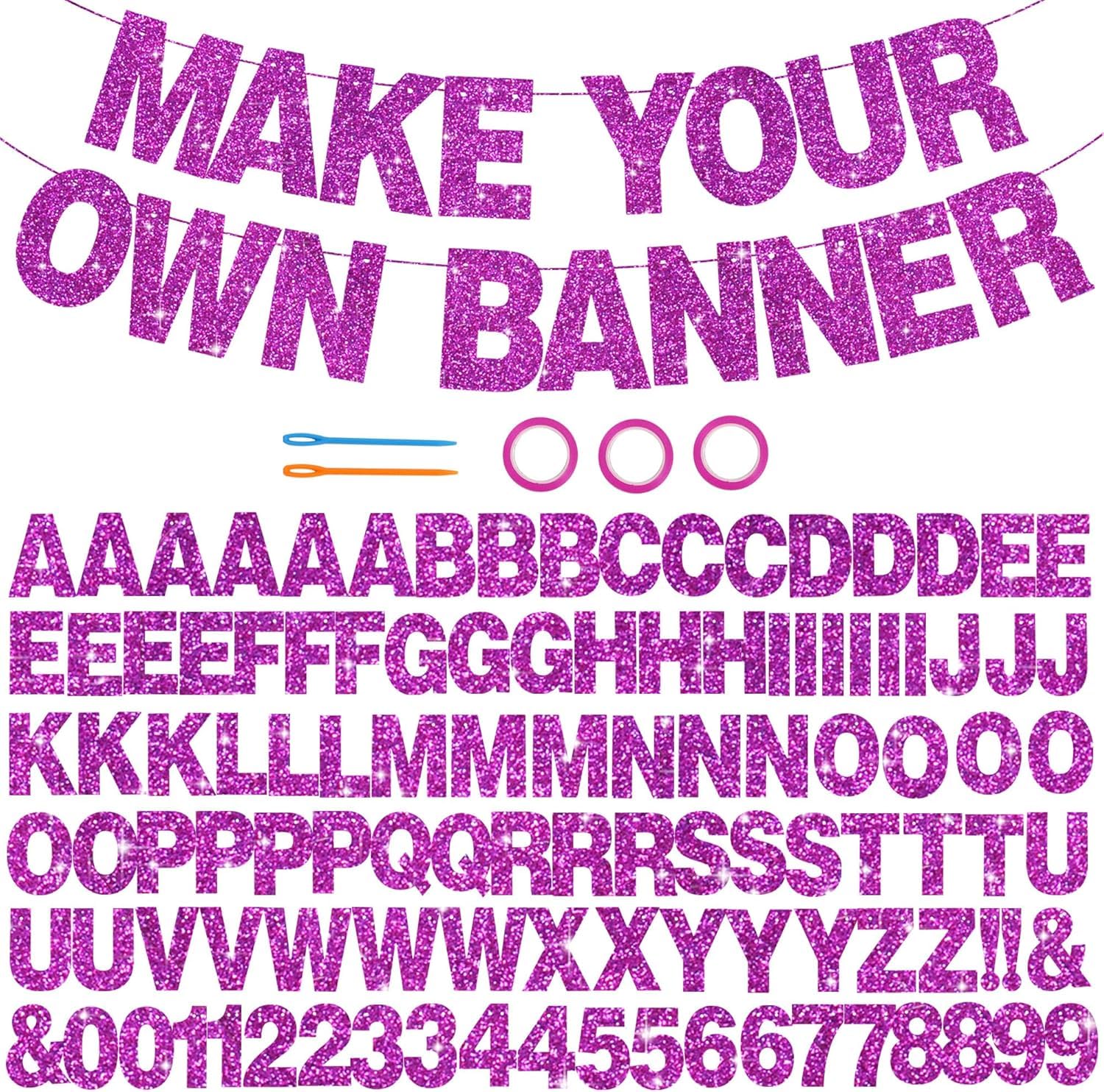 DecoGlee 116 PCS A-Z Glitter Purple DIY Letter Banner Kit Make Your Own Banner，Including 111 Letters and Numbers 3 Rope and 2 Threading Device,for Birthday Graduation Wedding Halloween Party Decor