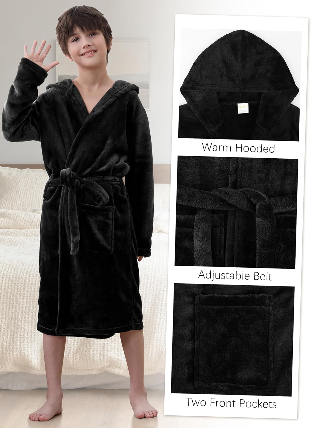 IHU Boys Fleece Robe, Kids Hooded Soft Fuzzy Robes Bathrobe Toddler Flannel Pajamas Sleepwear Spa Plush Robe for Boys Girls - Image 2