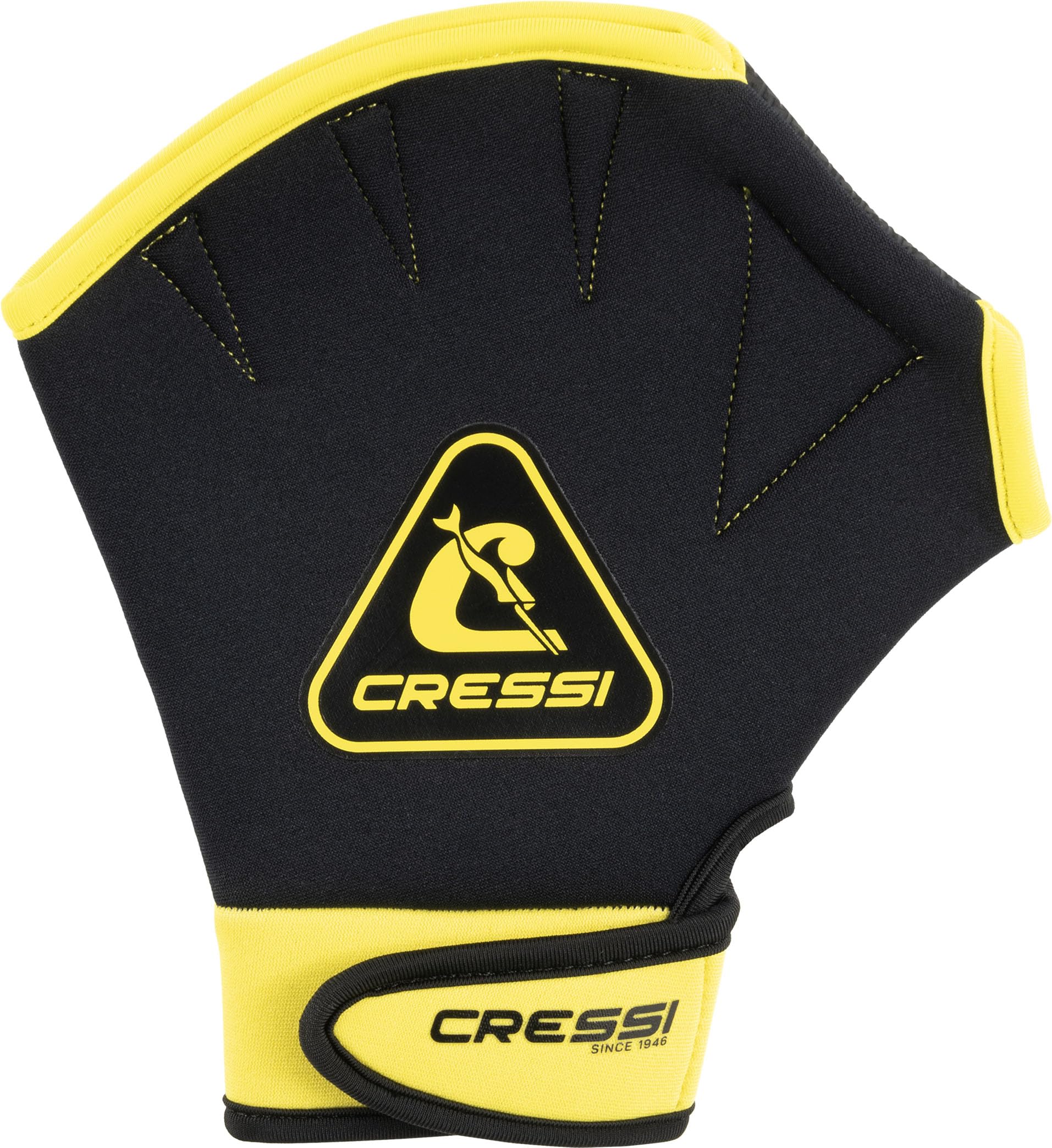 CRESSI Aqua Boost Swim Gloves Black/Yellow - Guantes Palmeados Unisex Neopreno Ultraspan Negro/Amarillo con Correa, para Natación, Entrenamiento Brazos, Espalda y Hombros, Aquafitness, Aquagym