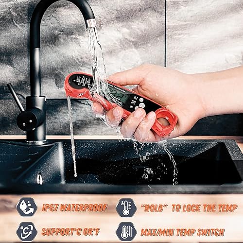 Miniatura 5 de Termómetro de carne de lectura instantánea para parrilla y cocina, termómetro digital rápido y preciso para alimentos con luz de fondo, imán,