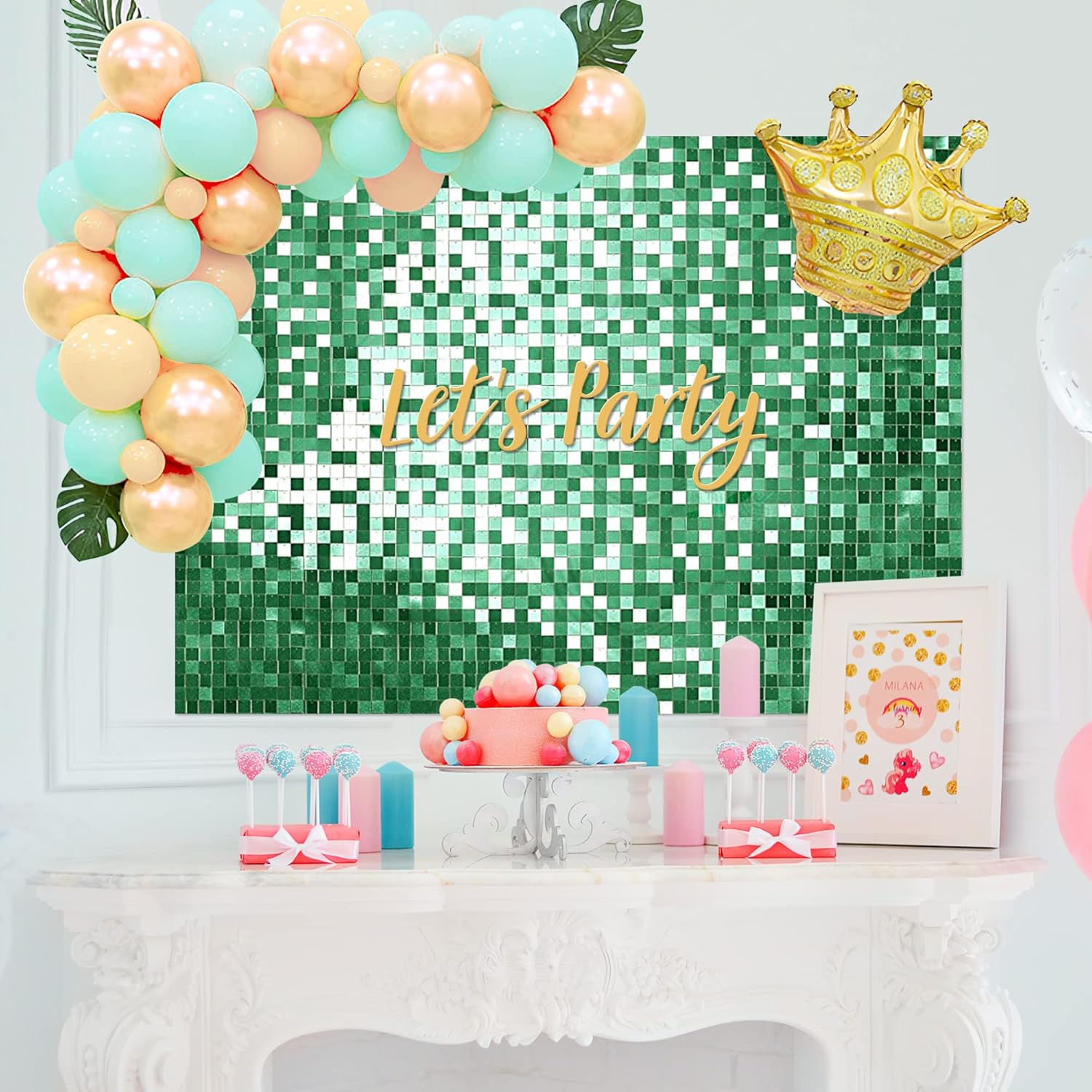 Shimmer Wall Backdrop Sequin Backdrop 24 Panels Green