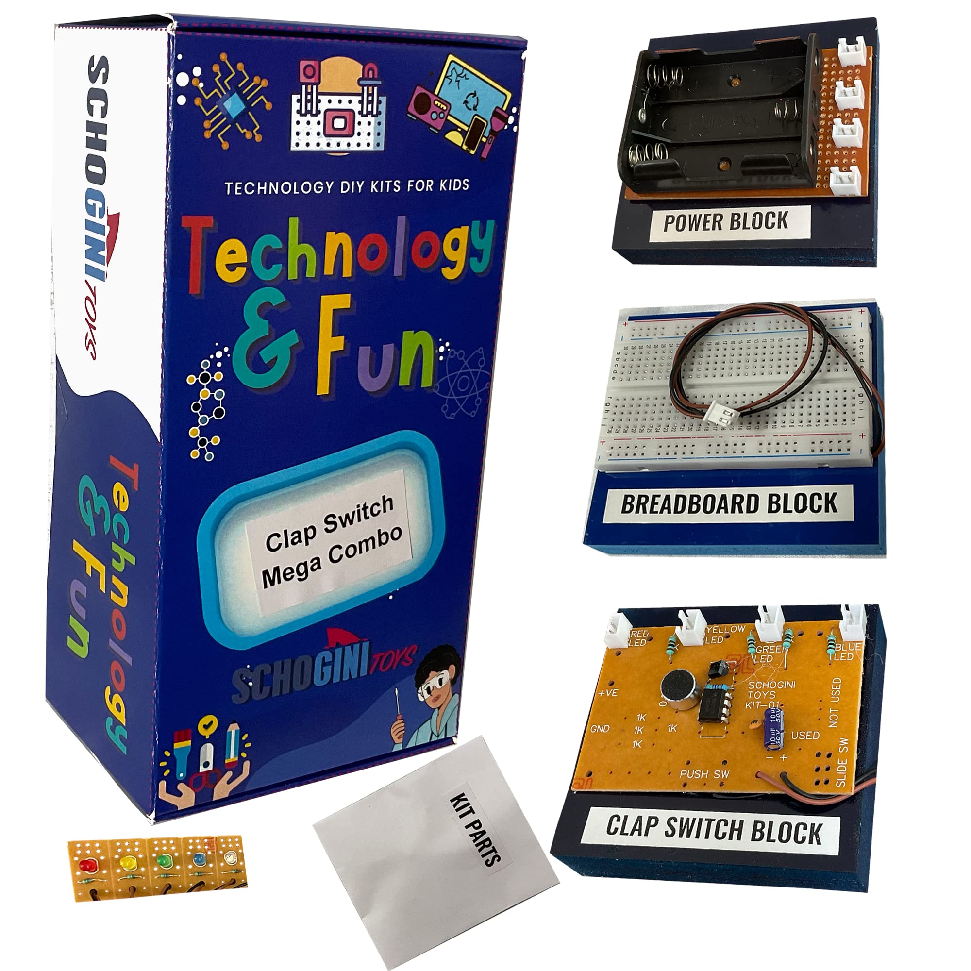 Plug & Connect Clap Switch Based DIY Electronic Educational Kit for Kids | Block Based Puzzle Hobby Activity Builder Fun Toy Project Kit | Clap Switch Mega Combo