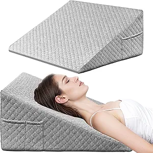 Wedge Pillow, 12 Inch Bed Wedge Pillow for Headboard, Pillow Wedge for Acid Reflux Relief, After Surgery, Sleeping,Back Pain Relief, Memory Foam Top, Darkgrey