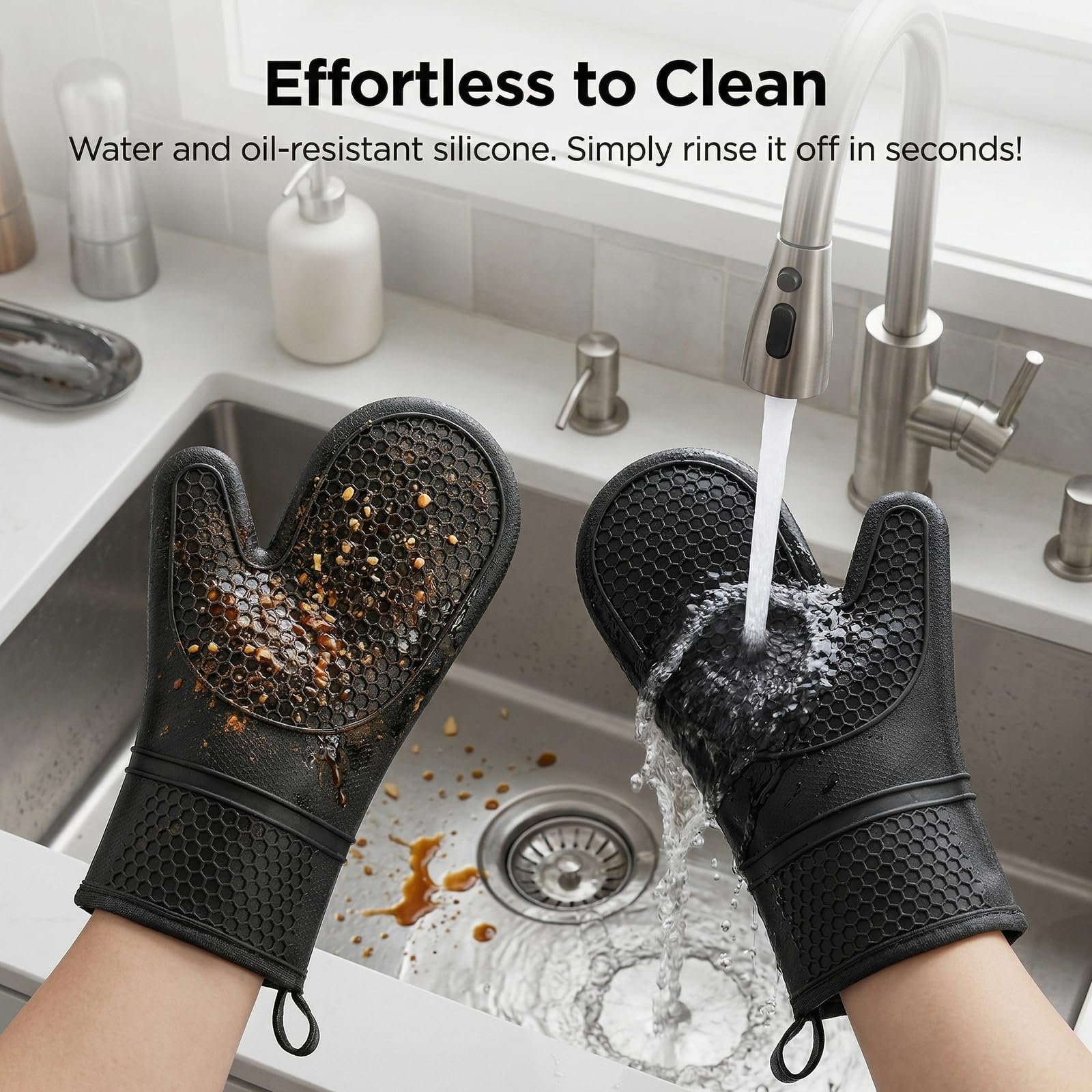 Carehabi Guanti da Forno e Presine Set da 4 Pezzi Silicone Guanti da Cucina Resistenti al Calore fino a 230°C con Trama a Nido d'Ape per Cuocere Barbecue e Cottura