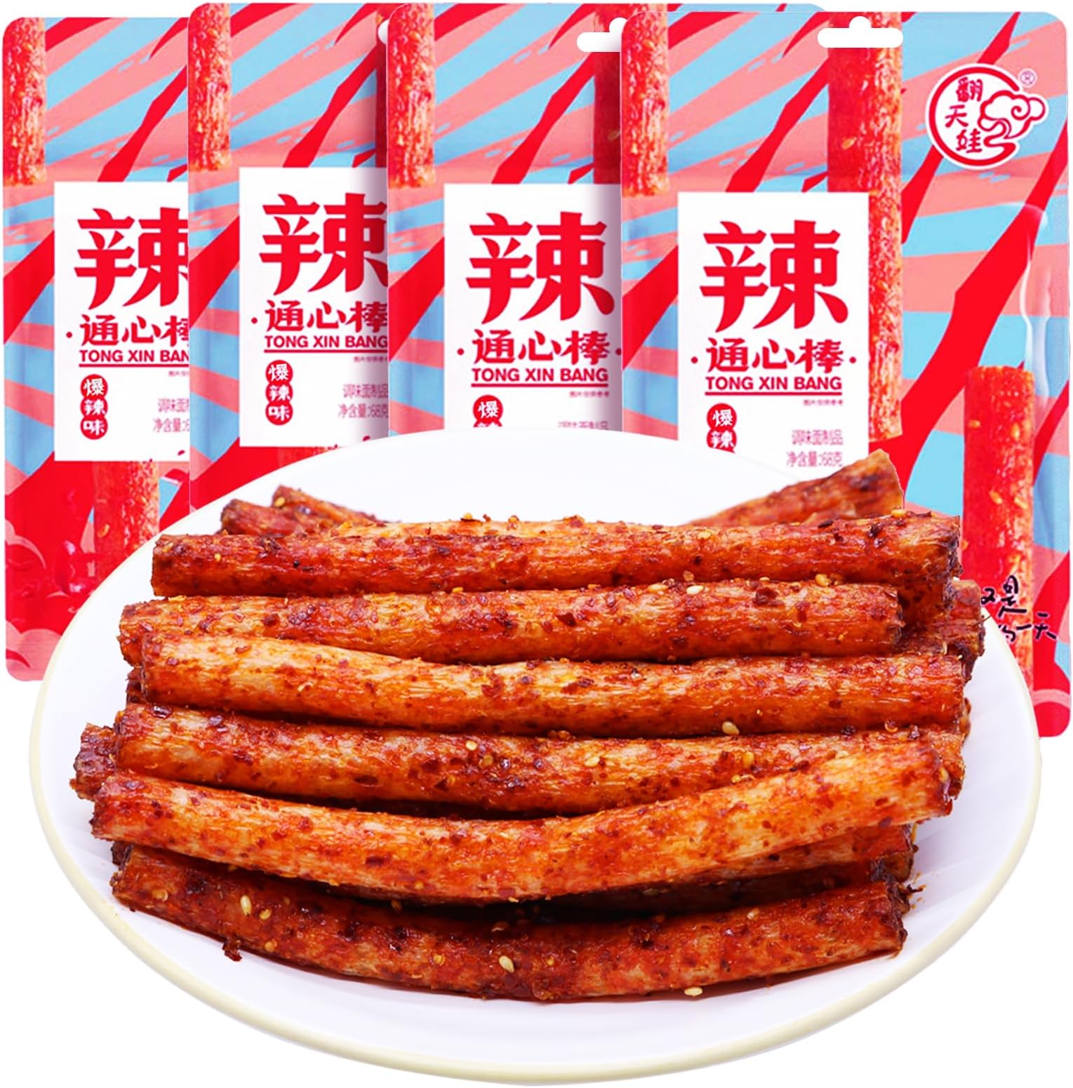 Latiao Spicy Strips 4 Pack Chinese Snacks, Latio Chinese Spicy Sticks 68g/2.39 Ounces per Pack (Medium to Extra Sp-icy)