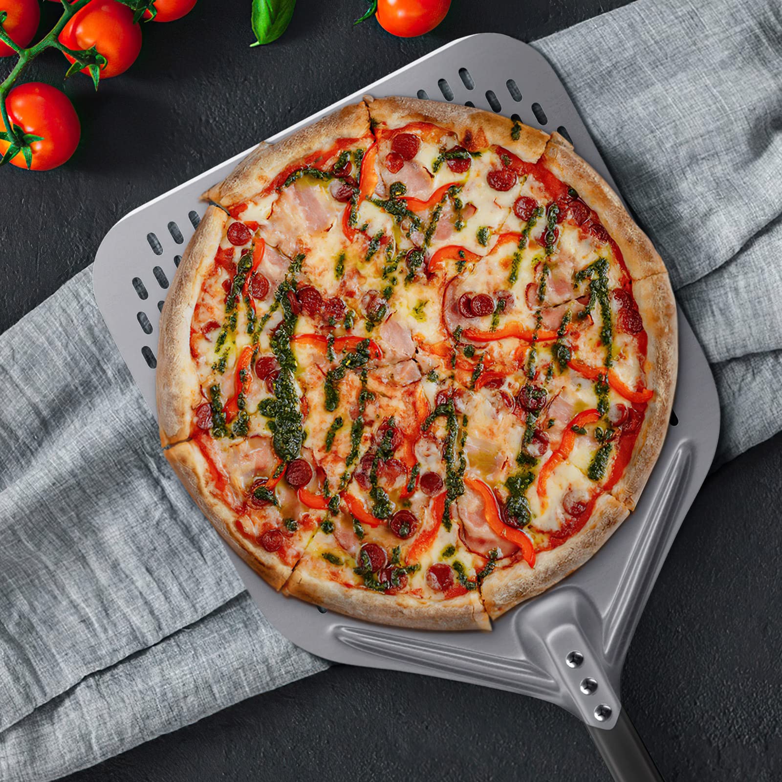 Pala per pizza perforata, 33 x 38,1 cm, professionale in alluminio anodizzato, spatola per pizza commerciale, 76,2 cm