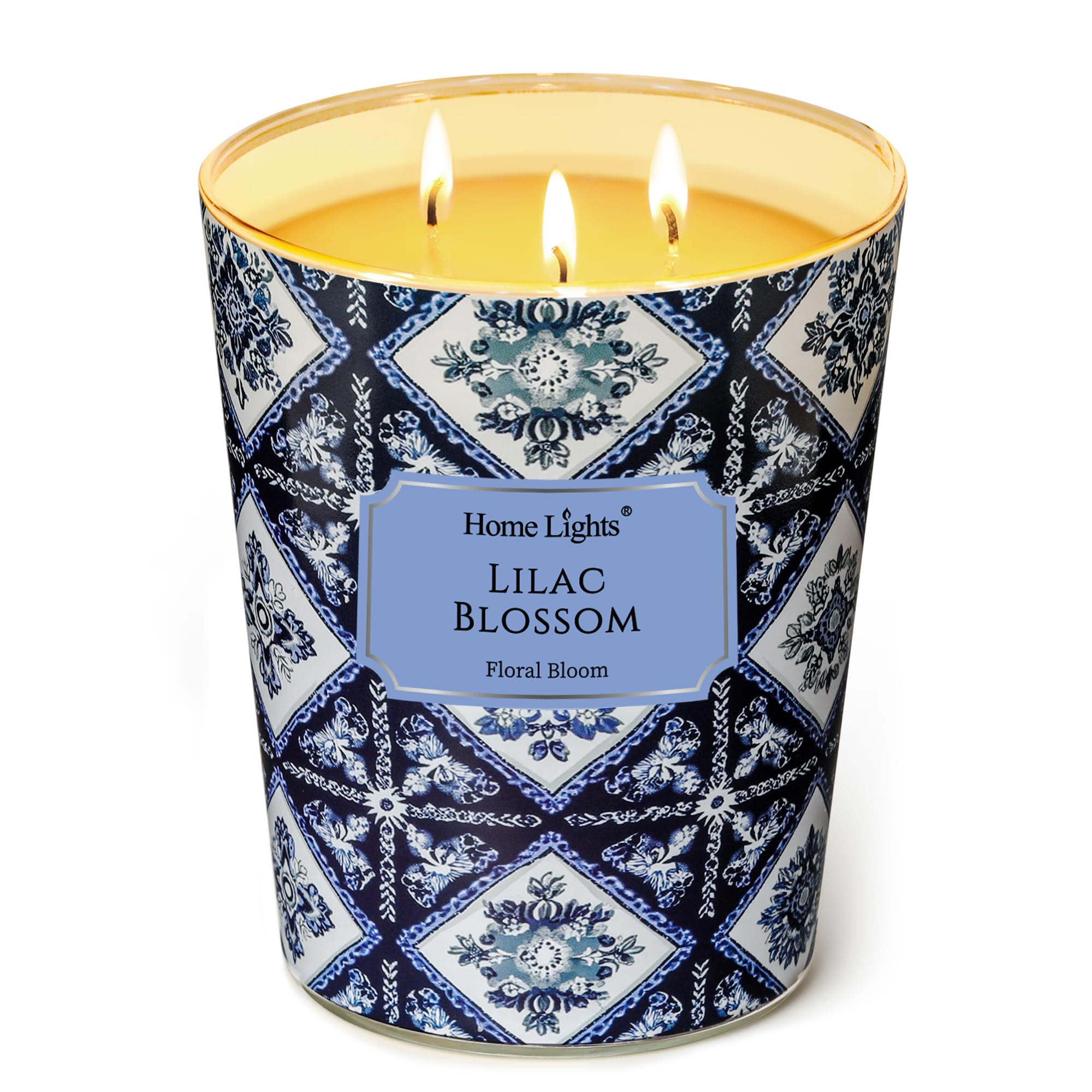 Home Lights Lilac Blossom Scented Candles, 34oz Soy Candles Bohemian Natural Textures 3-Wick Large Candle Jars, Ideal Candle Gifts for Events, Home Decor Stress, Relief &amp; Relaxation
