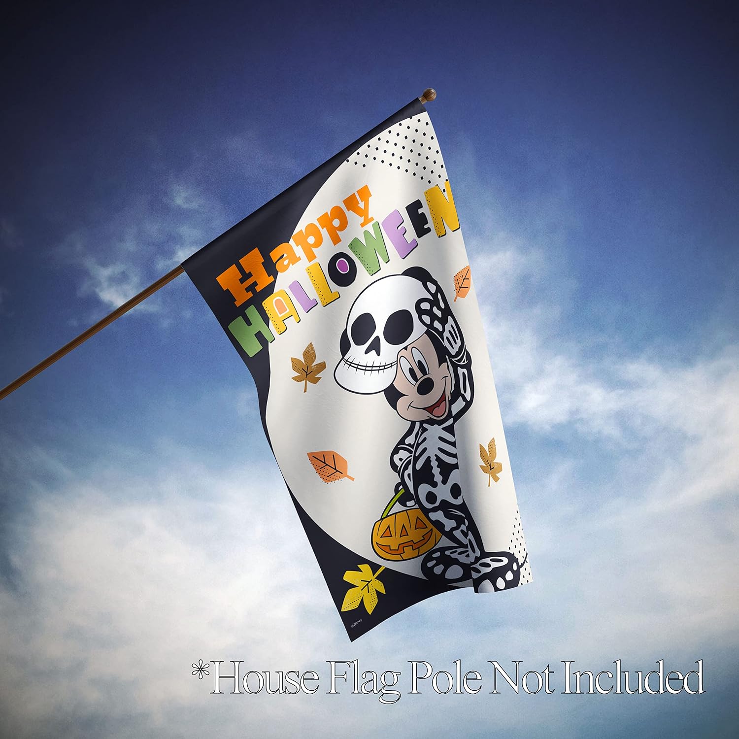 Flagology.com, Disney Skeleton Mickey Happy Halloween – House Flag 28" x 40", Exclusive Fabric, Officially Licensed Disney, Halloween