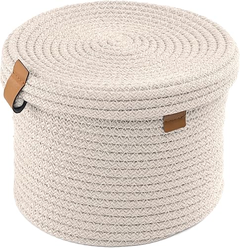 Tonestone - Cesta organizadora trenzada multiusos hecha a mano con tapa para joyas, chal, cinturón, hebilla, algodón, cable, llave, 4 colores