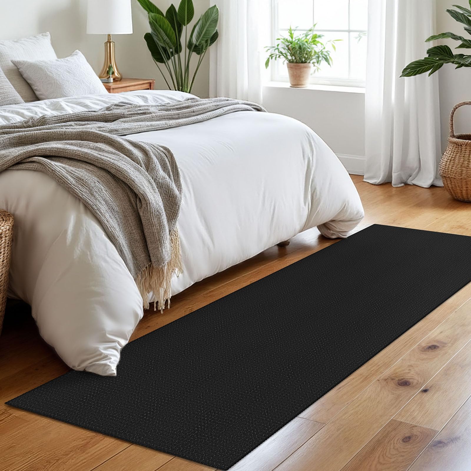 Alfombra trenzada de 2 x 7 pies, lavable, para pasillos, cocina, con respaldo de goma, de algodón, para entrada, interior, alfombra tejida para pasillo, cocina, dormitorio, color negro