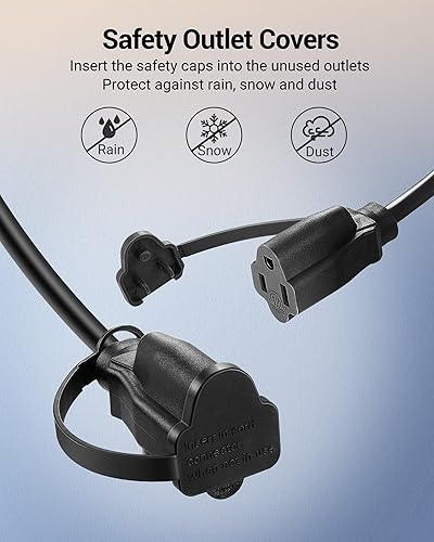 Miniatura 6 de DEWENWILS Cable de extensión para exteriores de 1 a 3, total de 12 pies, 13 A, 125 V, 1625 W, 163C, SJTW, cable de extensión para exteriores, cable