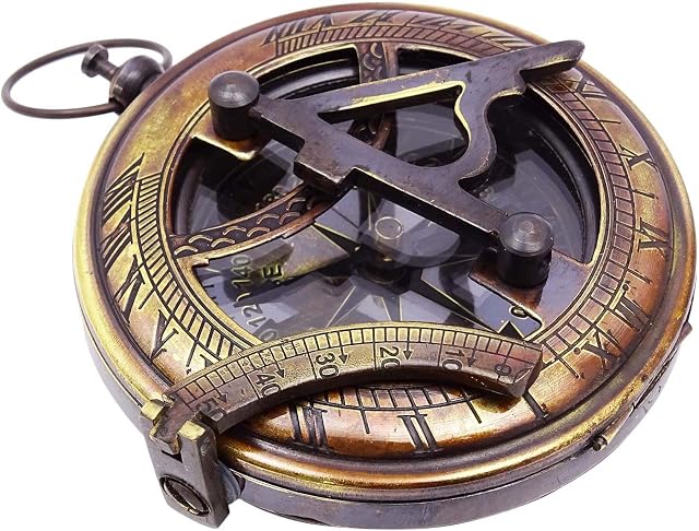 ibaexports Nautical Pocket Compass Magnetic Navigation Chain Sundial Brass Maritime Hiking