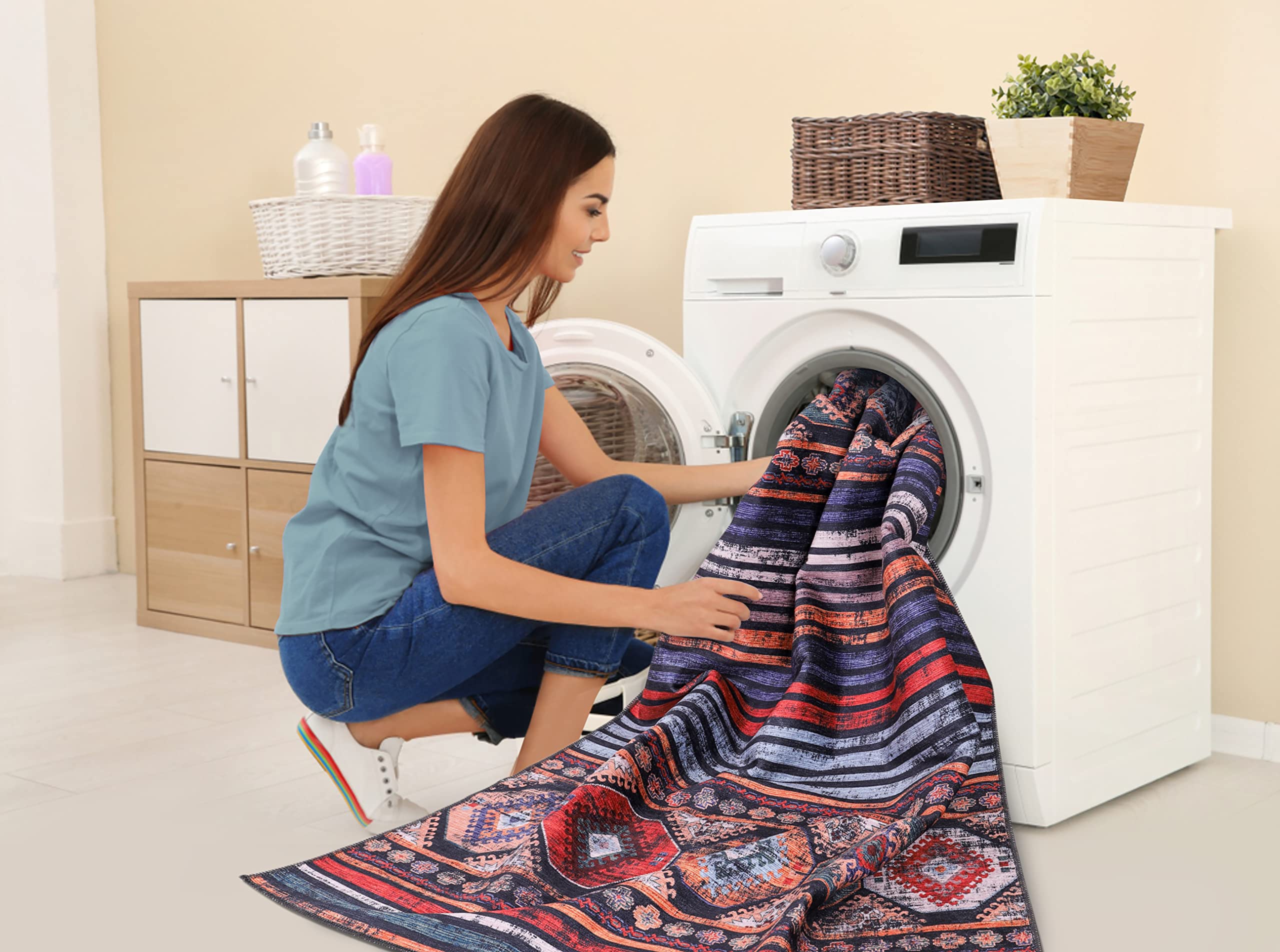 Dywaniki można prać w pralce, do salonu, sypialni, przedpokoju, kuchni, jadalni | Dywan przyjazny dla dzieci i zwierząt domowych, orientalny design, niskie runo, łatwy do czyszczenia, 160 x 230 cm