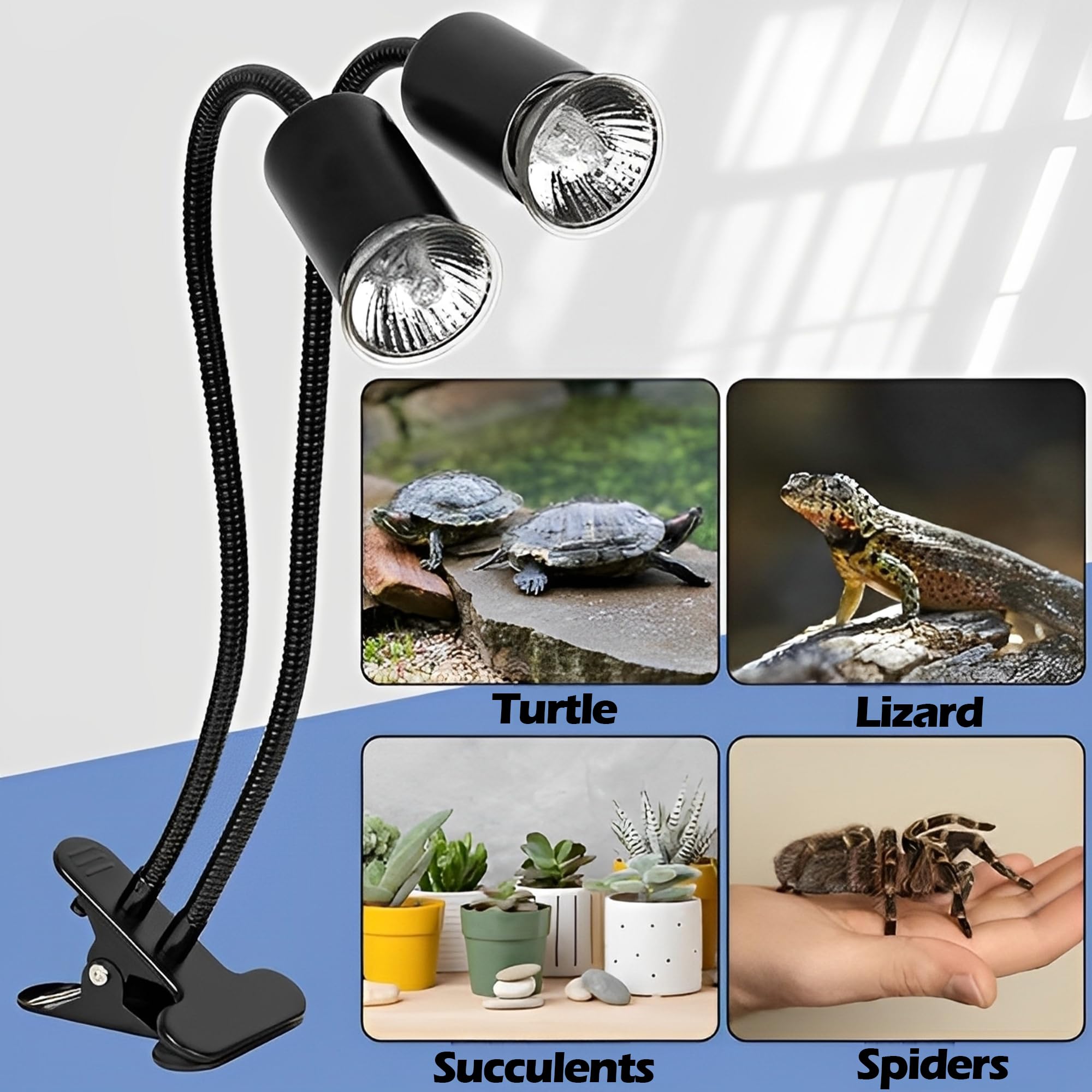 Contraluz Bronceador De Tortuga Con Doble Cabezal De Lámpara, Interruptor Único Negro, Lampara Tortugas De Agua, Tortuguera, Luz Uniforme, Adecuada Para Tortugas, Serpientes, Lagartos