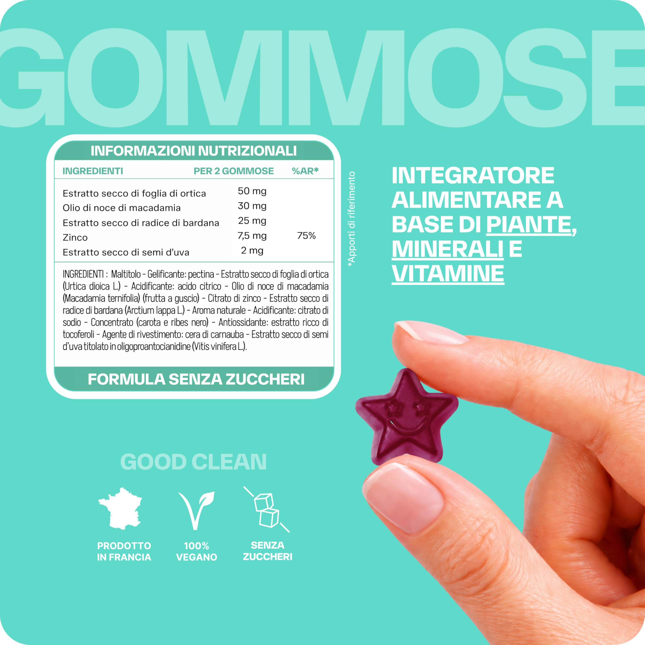 Lashilé Beauty - Integratore alimentare Anti-Acne - Pelle Netta e Anti-Imperfezioni - Regola il Sebo e Purifica - Good Clean Vitamine - Made in France - Bardana Ortica Zinco - Cura 2 Mesi 120 Gummies