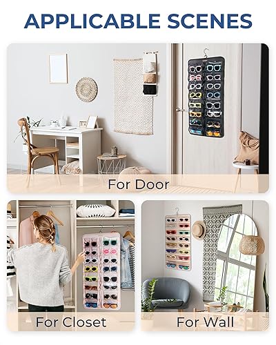 Miniatura 7 de BAGSMART Organizador de joyas colgante, estuche de almacenamiento para lentes de sol a prueba de polvo montado en la pared, estuche de viaje de