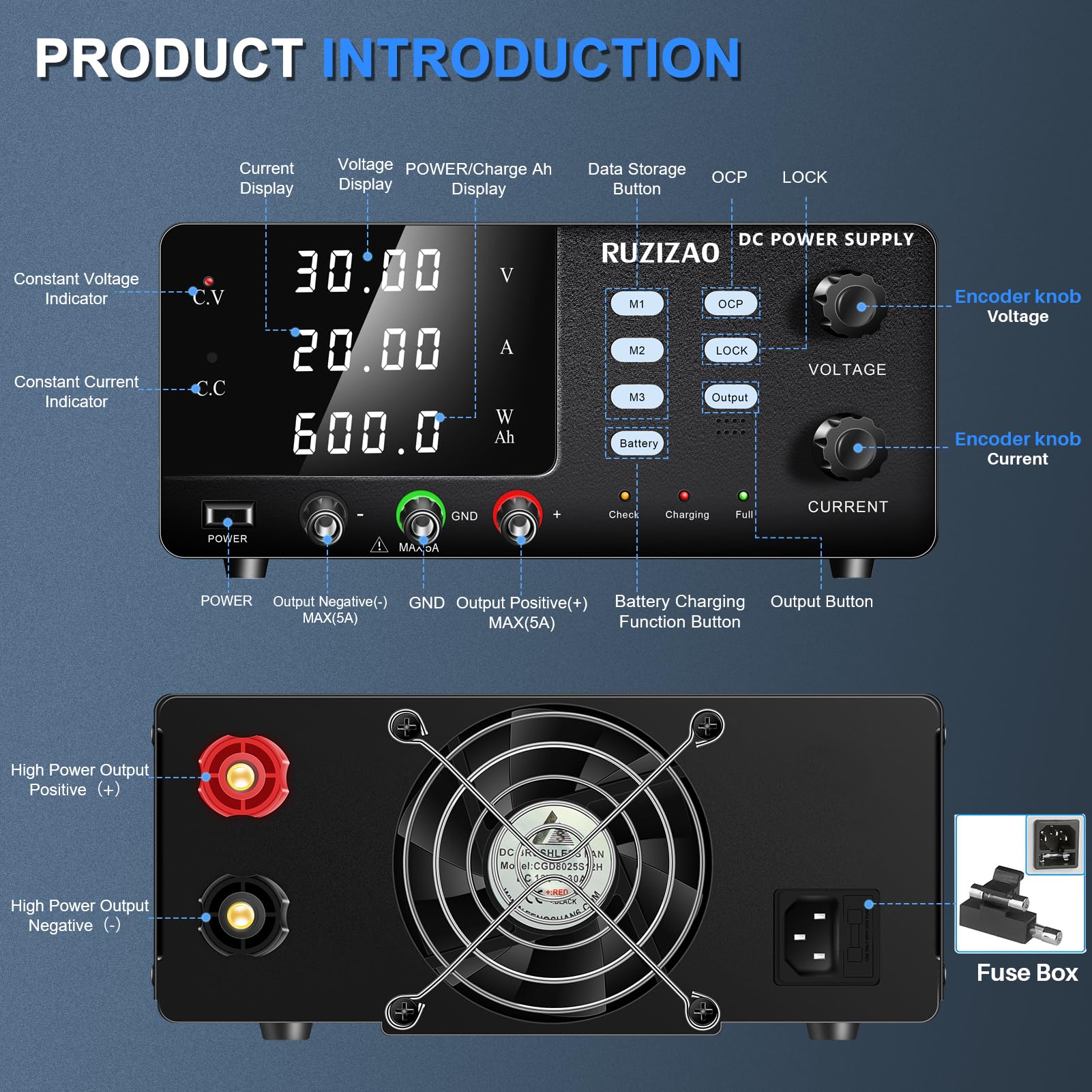 Alimentation de Laboratoire 30V 20A 600W Haute Puissance Alimentation Laboratoire Réglable avec Bouton Codeur 6V 12V 24V pour la Charge de La Batterie/Mémoire Stockage Fonction/OCP Fonction