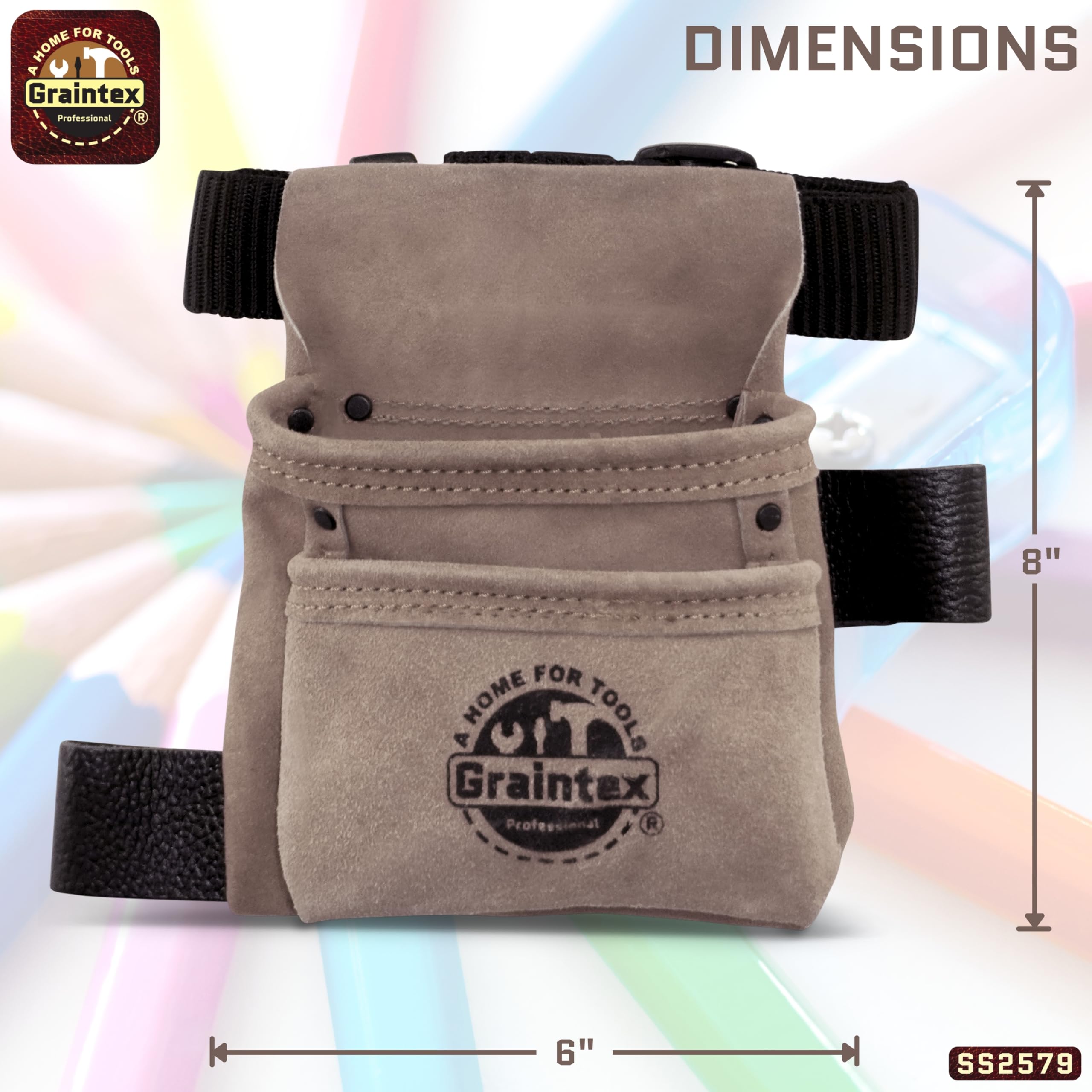 Graintex SS2579 - Bolsa de Herramientas para niños, 2 Bolsillos, Color Beige, Piel de Ante con cinturón