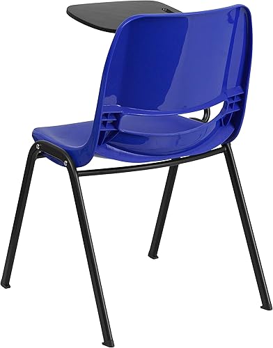 Miniatura 6 de EMMA + OLIVER Silla ergonómica azul con tableta abatible para zurdos - Escritorio con brazo para tableta