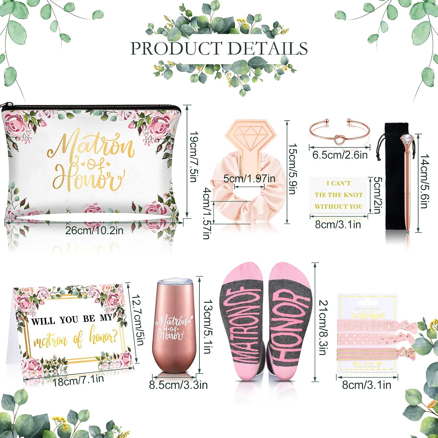 Yexiya 13 Pcs Bridesmaid Proposal Box Gifts Set Will You Be My Maid of Honor Gifts 6 oz Stainless Steel Wine Tumbler Socks Scrunchie for Pen Engagement Wedding Bachelorette Party Supply(Rose)