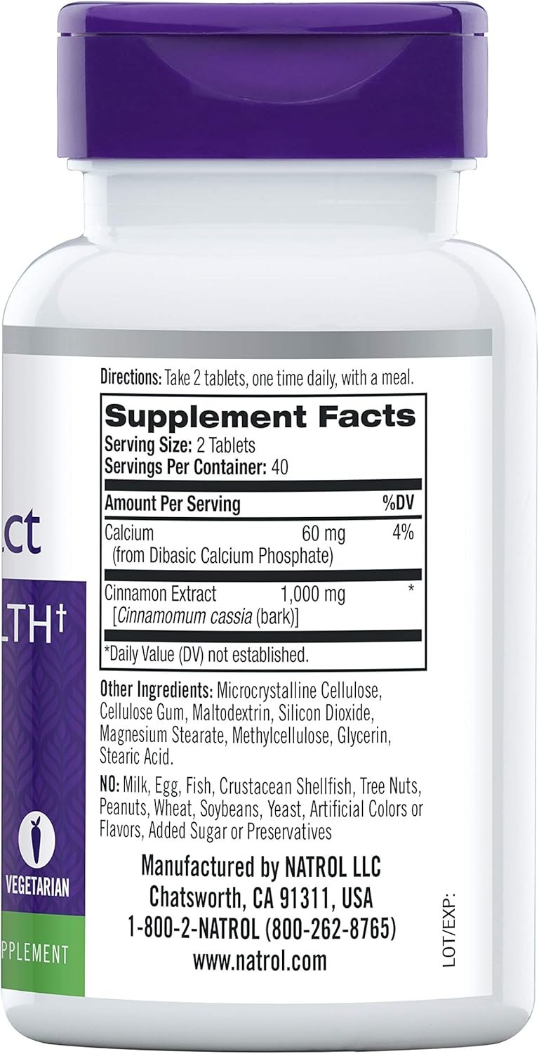 Natrol Cinnamon Extract Tablets 1,000mg 80 Count : Health & Household