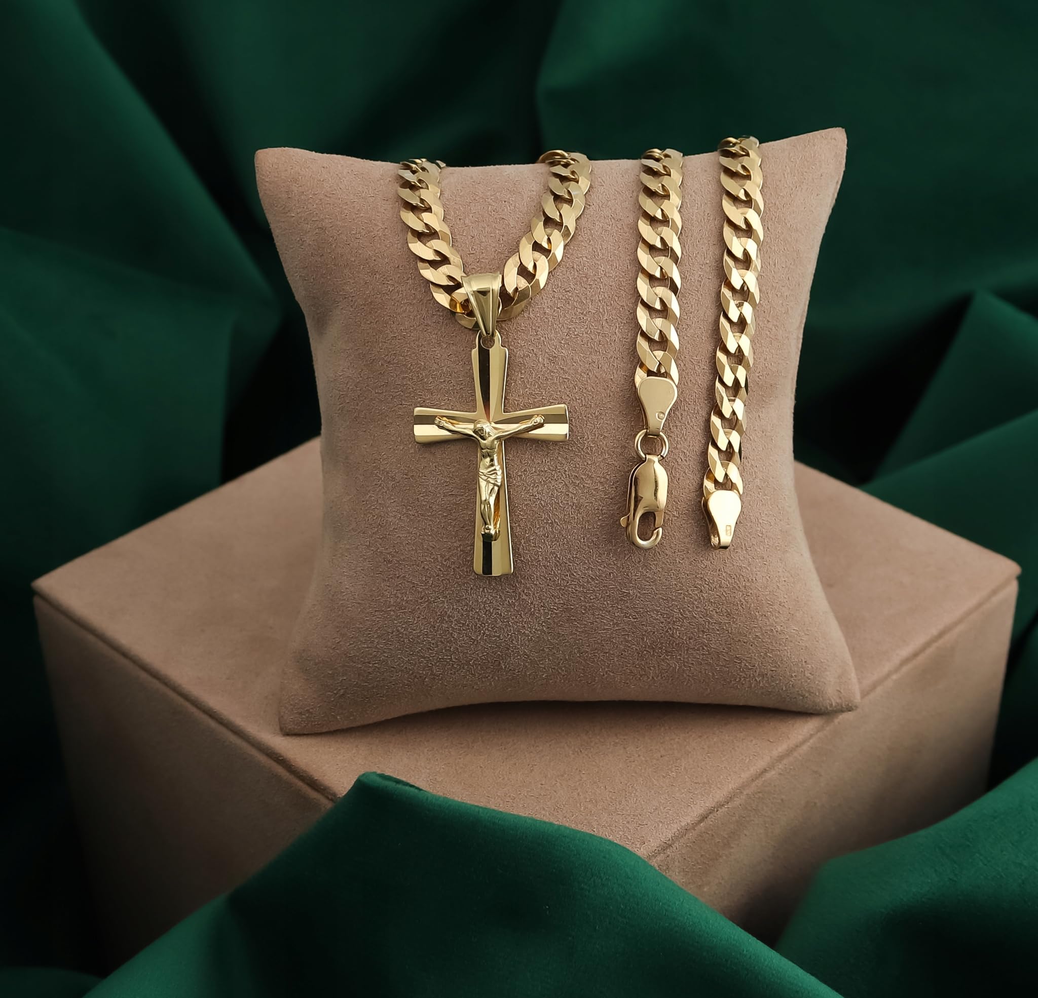 Amor Luxury Cadena de oro para hombre con cruz 585, cadena para hombre 925/585, cadena de oro 585 maciza, cadena de cruz, cadena de oro, cadena de cruz, collar para hombre, grosor de 6,5 mm, blindaje