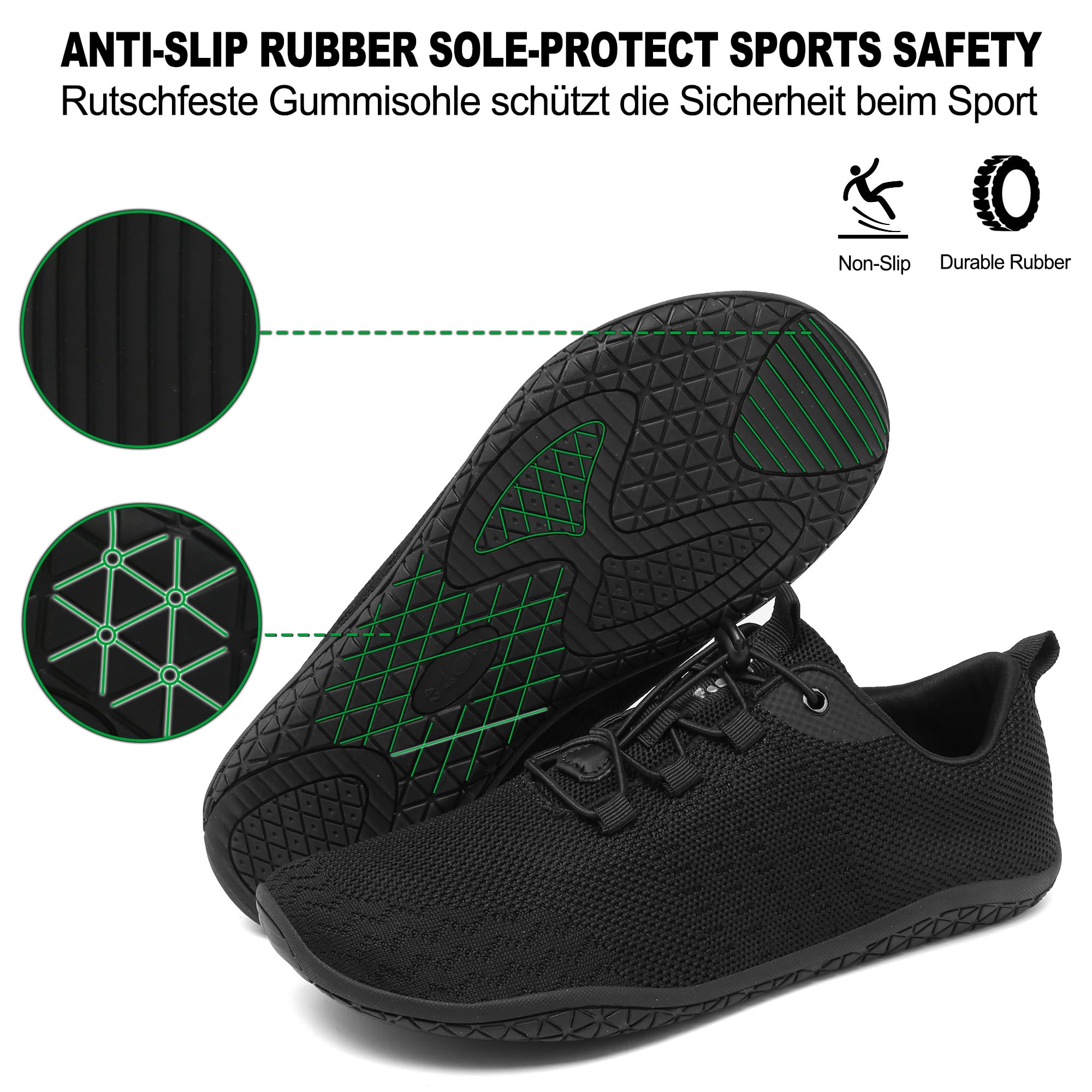 Geweo Buty Barefoot Mężczyźni Kobiety Lato Barefoot Shoes Szeroką Skrzynką na Palce Lato Oddychające Buty do Biegania Buty do Treningu Lekkie Wygodne Buty Fitness Sneaker Unisex Czarny 47EU