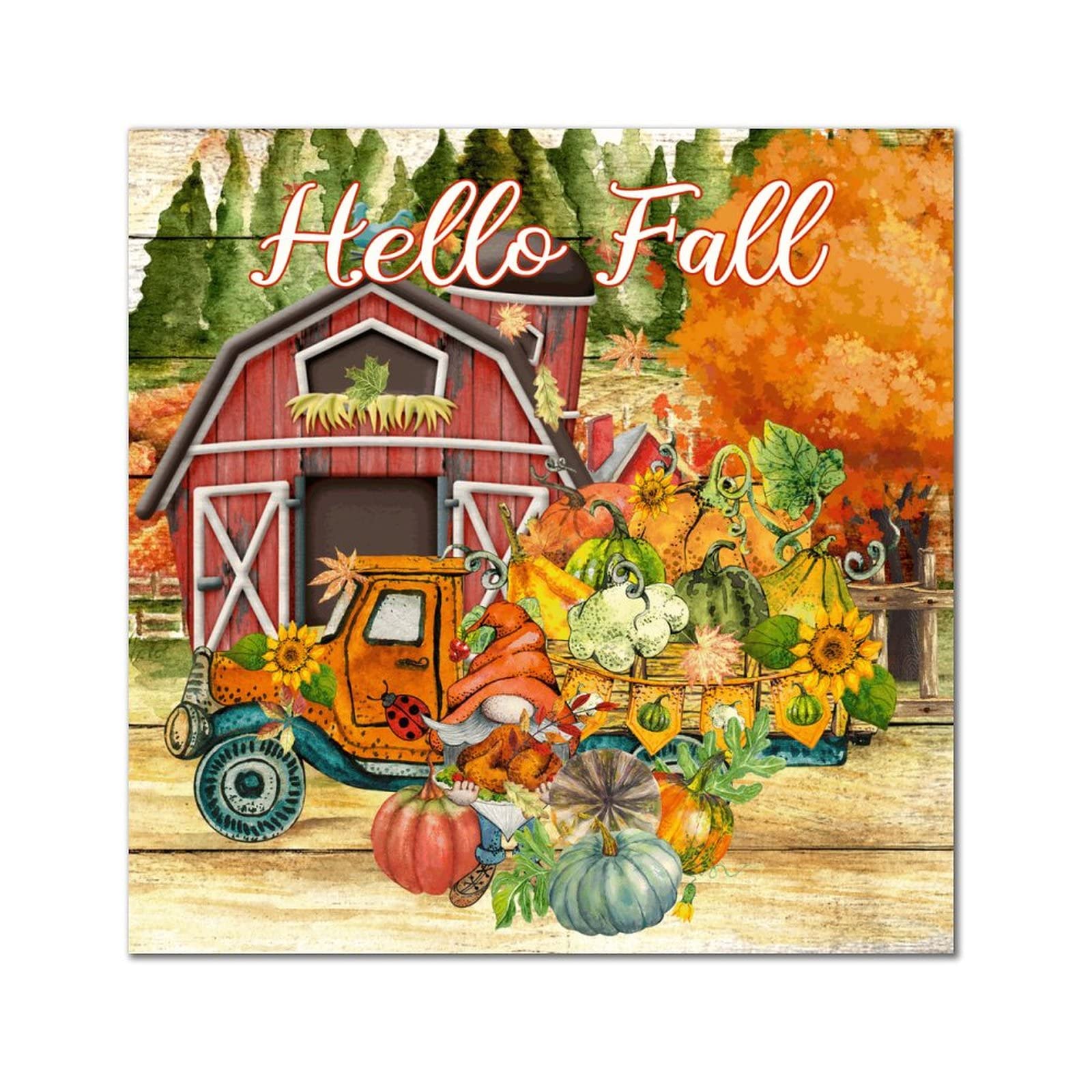 Panneau en bois Hello Fall citrouille rouge : idée cadeau idéale pour décoration maison