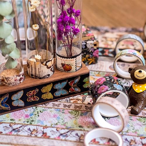 Miniatura 8 de YUBX Juego de 18 rollos de cinta washi con diseño de mariposa, de lámina dorada, para manualidades, manualidades, diarios, planificadores, álbumes