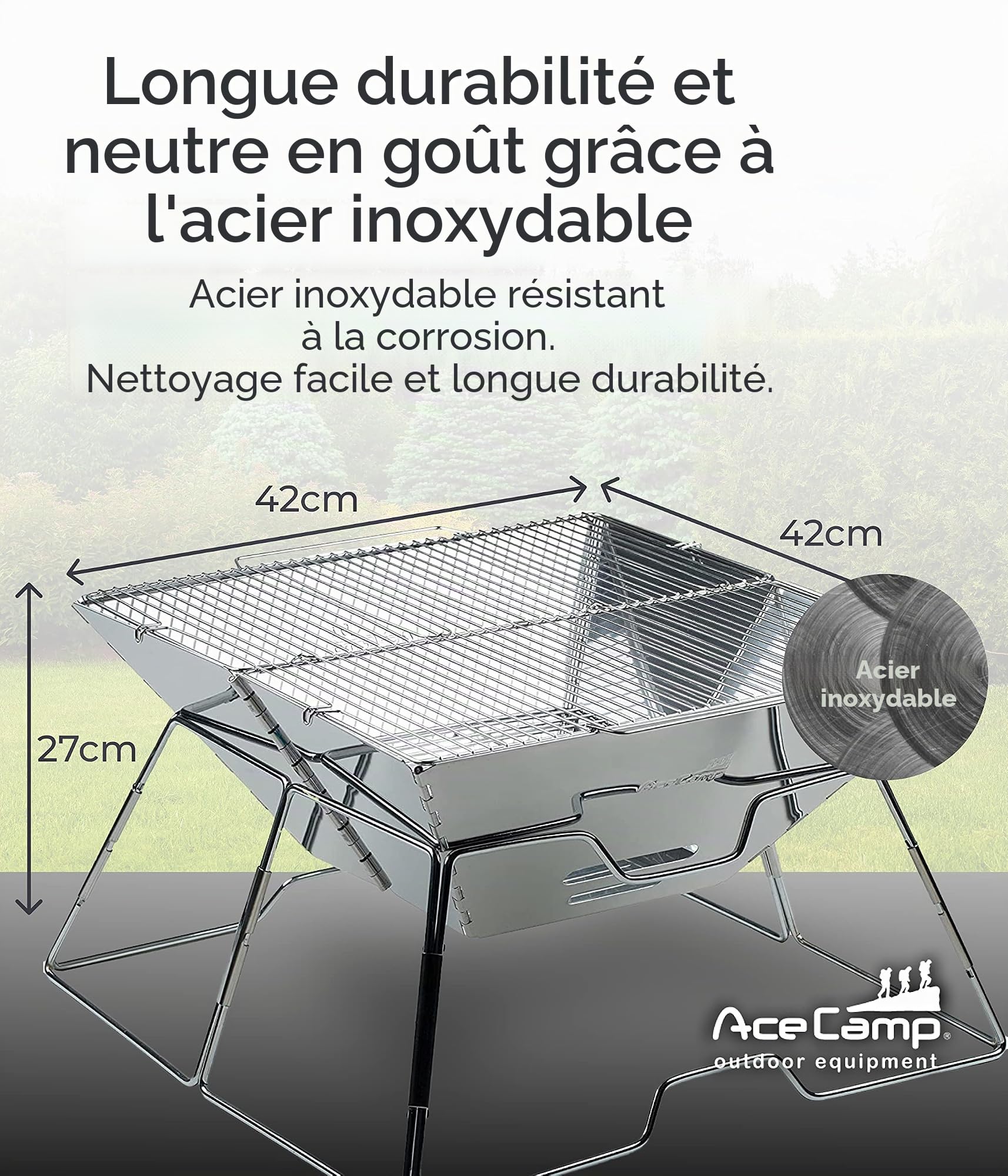 AceCamp BBQ Barbecue à Charbon Barbecue de Camping Classique Grande, Pliable, Barbecue, Compact, Acier Inoxydable