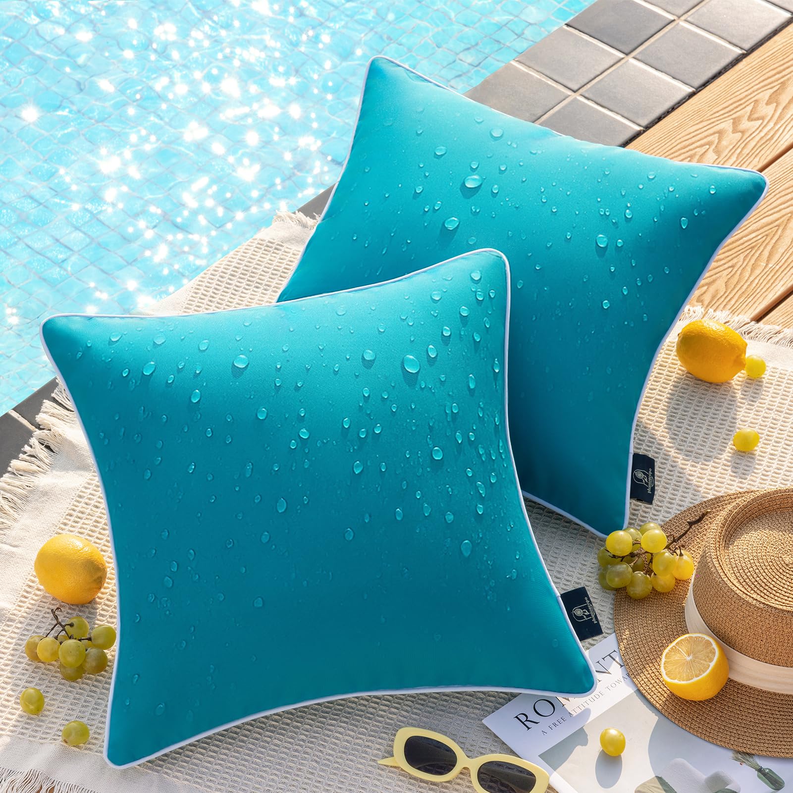 Phantoscope Pack of 2 Outdoor Waterproof Solid Throw Decorative Pillow Cover Decorative Square Outdoor Pillows Cushion Case Patio Pillows for Couch