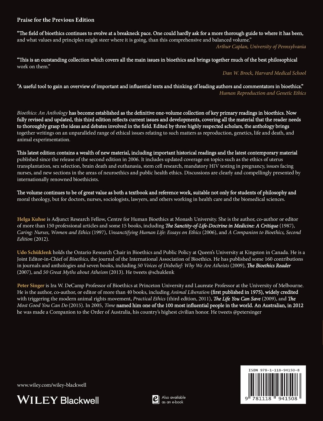 Bioethics 3e: An Anthology, 3rd Edition (Blackwell Philosophy Anthologies)
