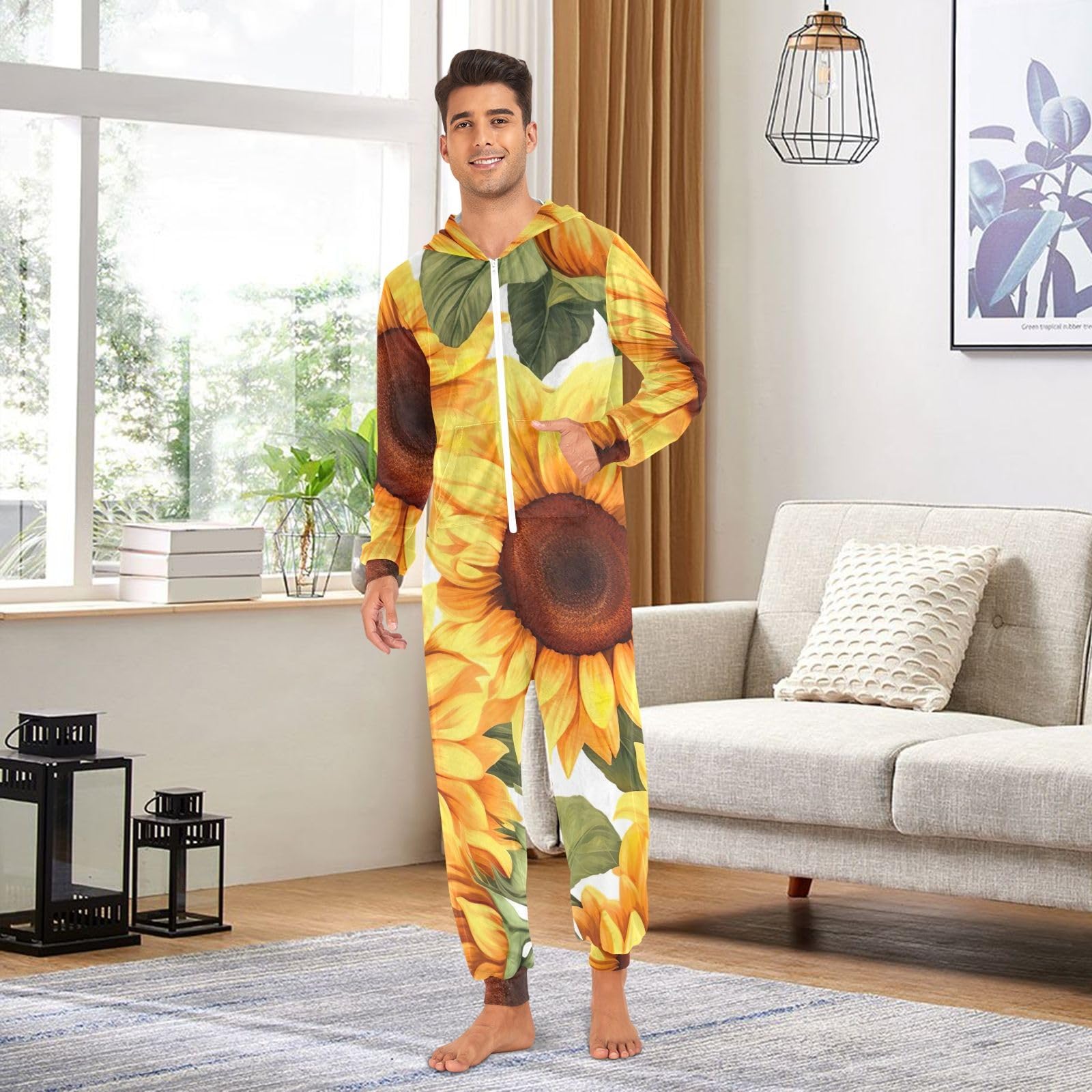 Pigiama natalizio per adulti, con girasoli, in morbido pile, per uomo e donna, comodo abbigliamento natalizio