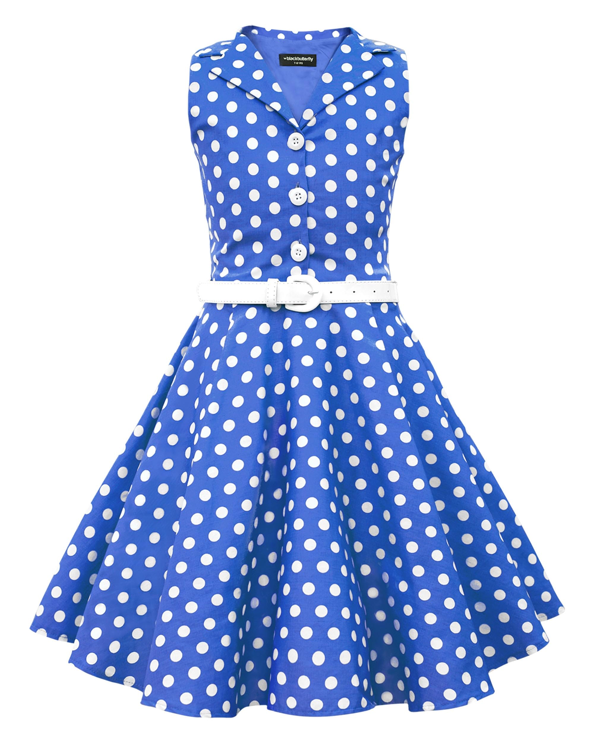 Blackbutterfly Girls Royal Blue Holly Polka Dot Dress, 11-12 Years
