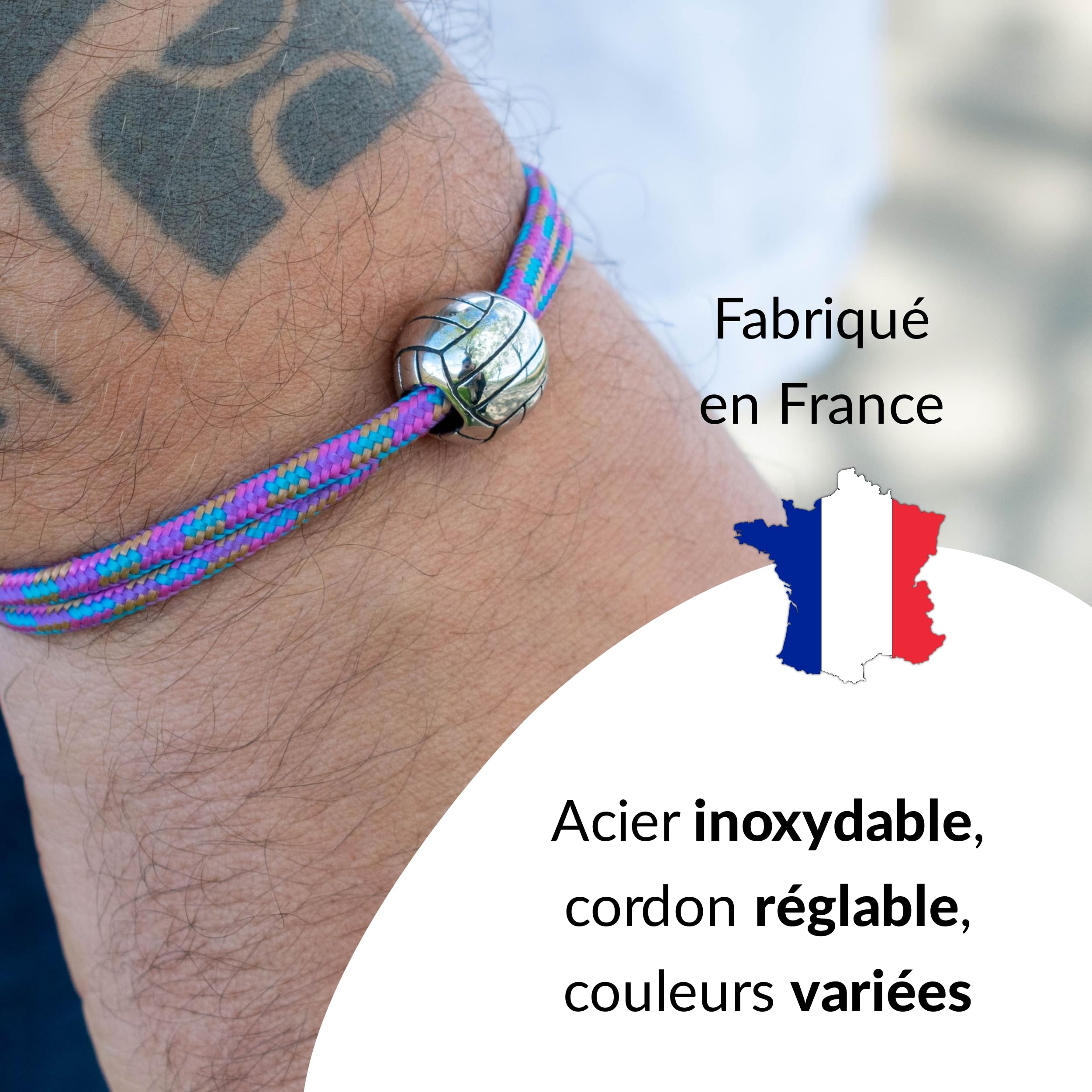 ERNESTINE - Bracelet Volleyball réglable acier inoxydable - Idée cadeau Volley homme femme adolescent - Bracelet Volleyball sport - Cadeau Homme Noël anniversaire fête des pères - bijoux sports enfant