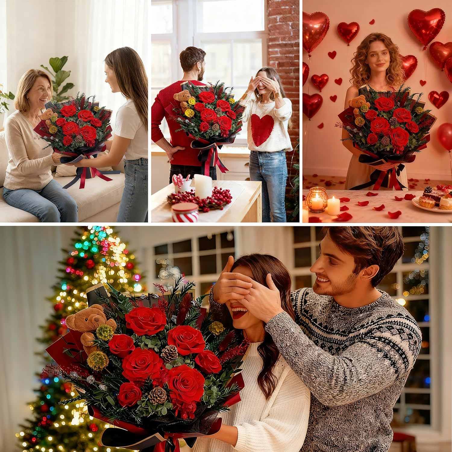 Preserved Bouquet with Bear: Big Flowers Big Love-Romantic Gifts for Her Wife Girlfriend Mom-Flowers for Delivery Prime on Christmas Valentines Day Anniversary Mothers Day Birthday (Red1) - Image 4