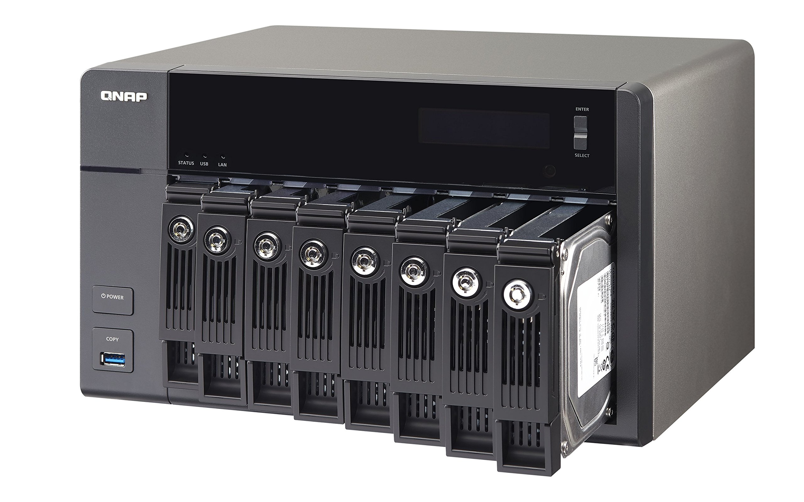 QNAP TS-853 Pro - Serveur de Stockage en Réseau NAS pour 8 Disques Durs, Processeur Quad Core Intel Celeron 2.0GHz, 2Go RAM Extensible, 4 Ports Gbe LAN, USB 3.0, HDMI, Châssis Vide