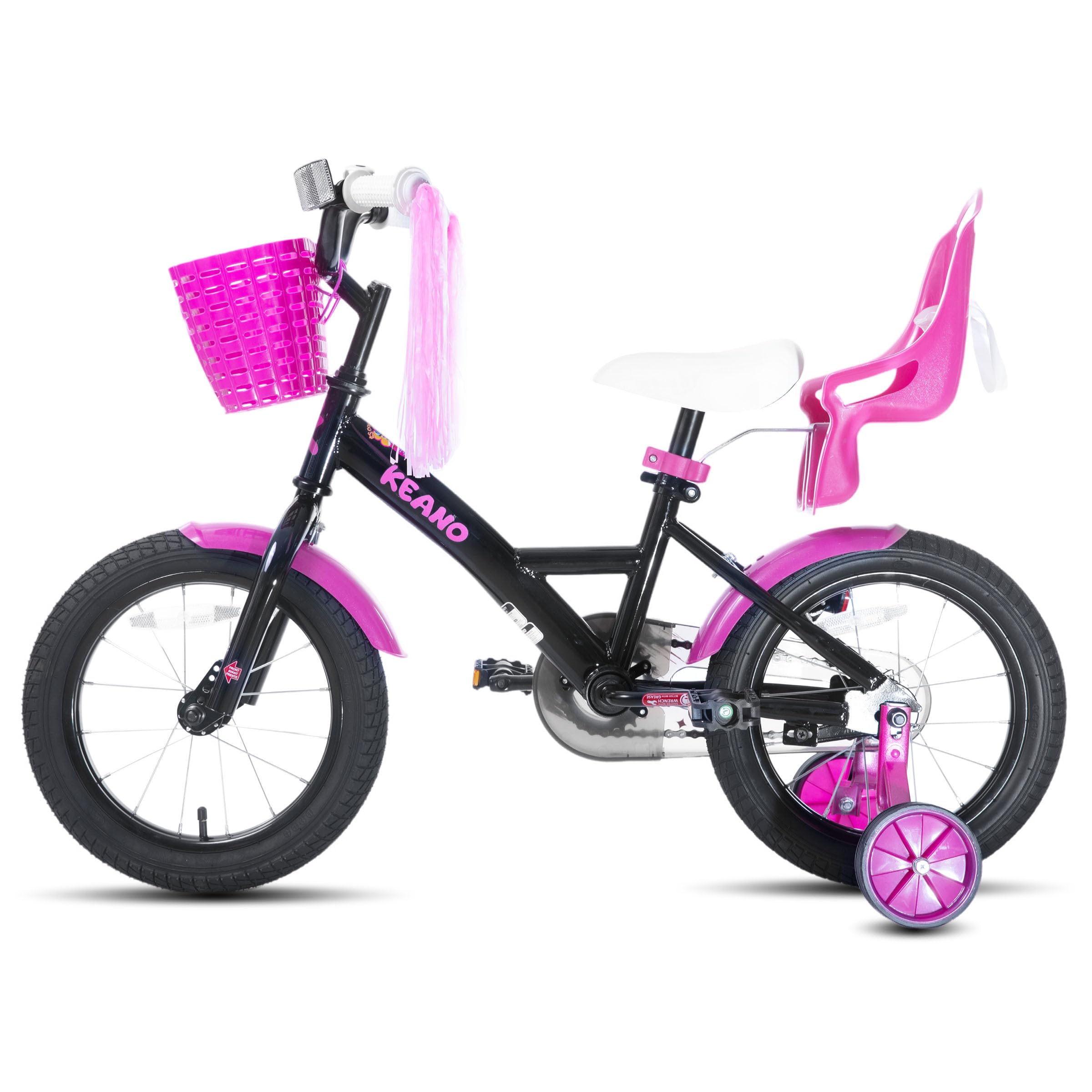 JOYSTAR Zinnia 16 Zoll Kinderfahrrad für Mädchen von 4-7 Jahren, 16 Zoll Mädchenfahrrad mit Stützrädern & Baket & Luftschlangen,Schwarz