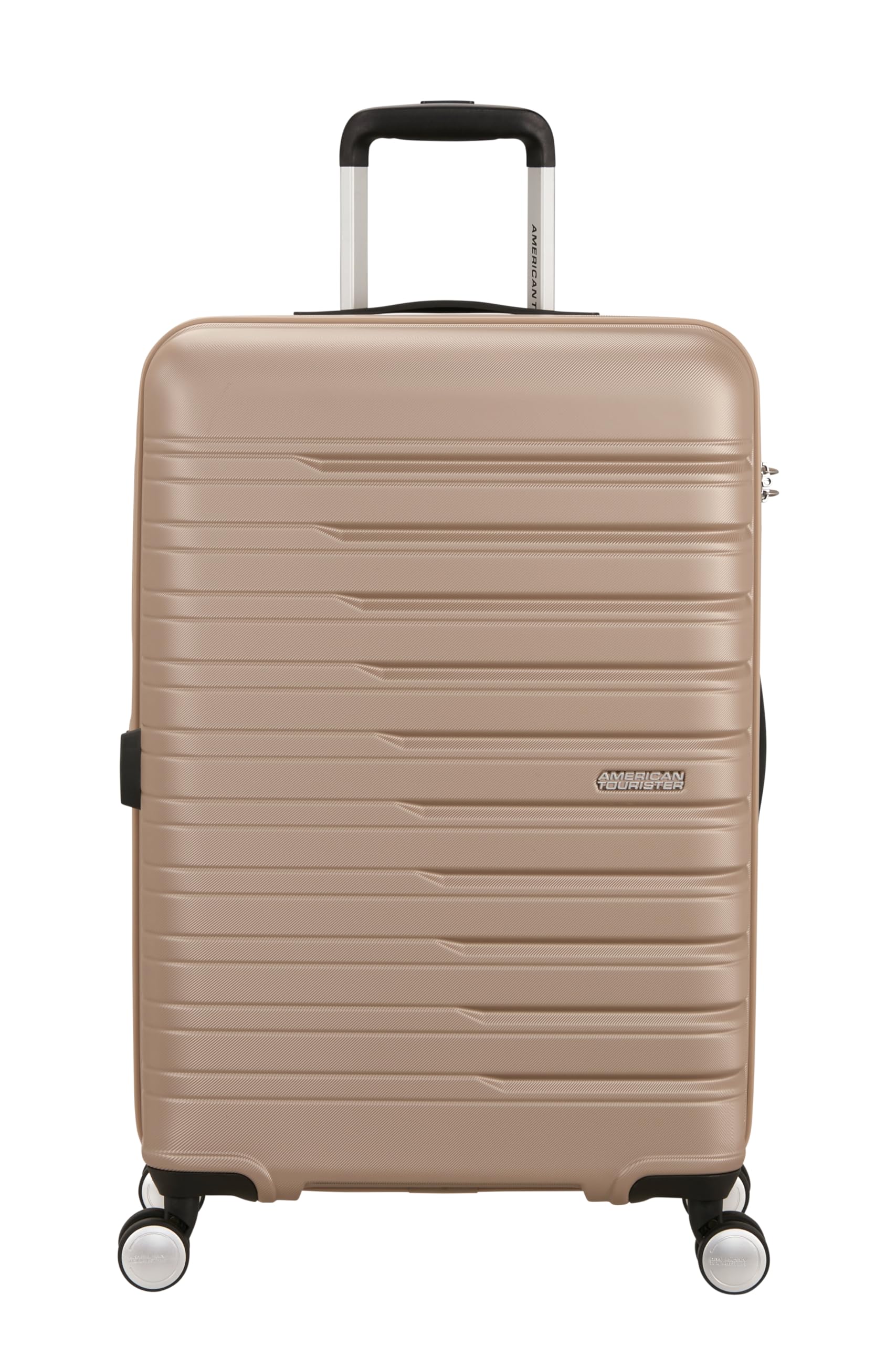 American Tourister Flashline - Étui Rigide de Taille Moyenne 67 cm, Extensible, étui de Voyage à 4 roulettes, Serrure TSA, 69/75 L, Or Ivoire