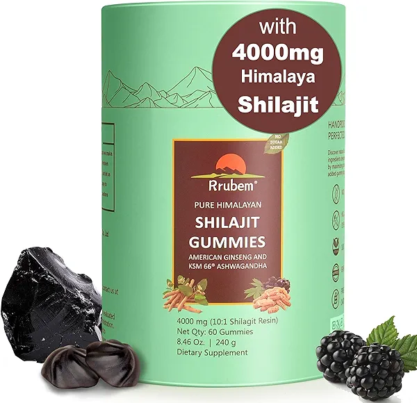 Rrubem Shilajit Gummies for Men and Women I 4000mg Pure Himalayan Shilajit I 75%+ Fulvic Acid I Ashwagandha and 6+ Natural Ingredients I Non-GMO and No Added Sugar I 60 Count - BlackBerry Flavor