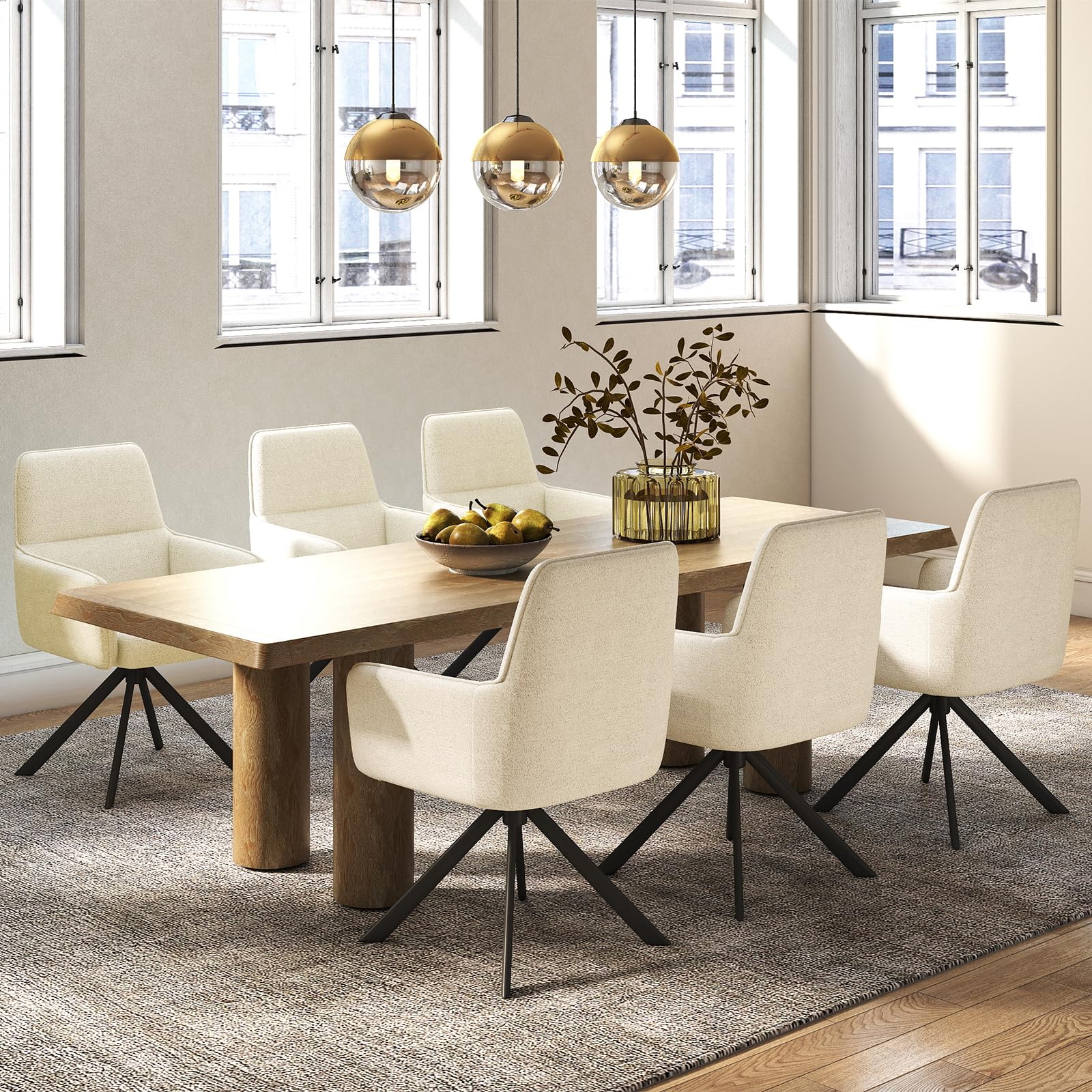 Esszimmerstühle Drehbar mit Armlehne 2er Set, 360°Drehbar Polsterstuhl Küchenstuhl aus Chenille, Stühle Esszimmer Schminkstuhl mit Metallbeine für Esszimmer Küche Schlafzimmer, Beige