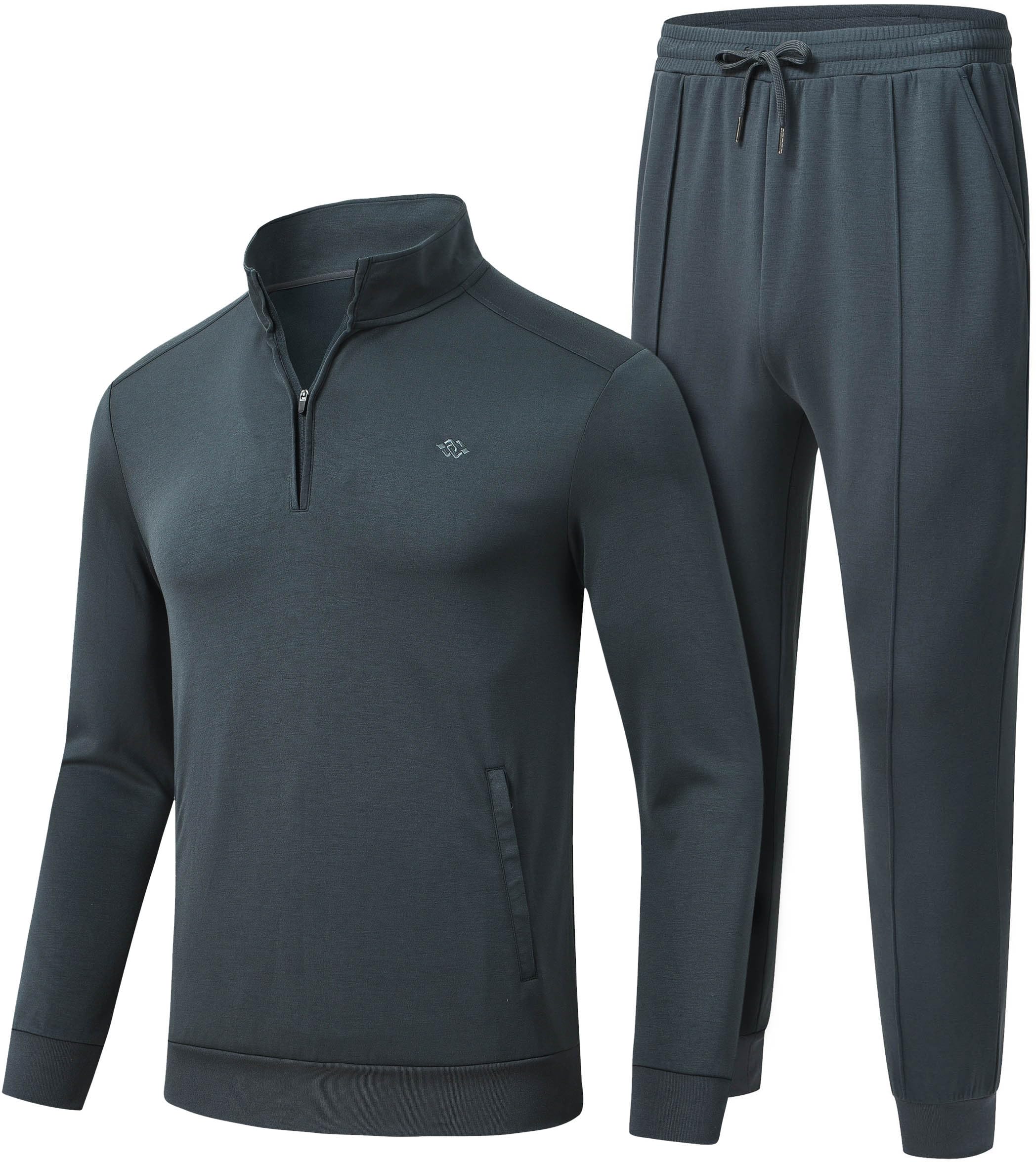Men's Tracksuit 2 Piece Sweatsuit Track Suit 1/4 Zip Long Sleeve Tops Jogging Pants Casua…