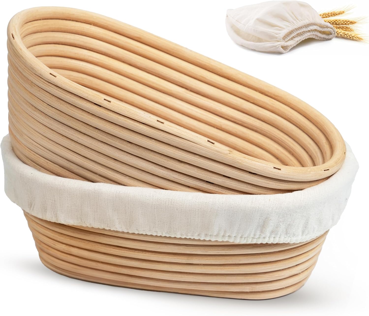 Product image of Kook Banneton Bread Proofing Baskets, Artisan Sourdough Bread Making Baskets, 9.8 Inch Handwoven Rattan Baskets and Cloth Liners, Set of 2, Oval