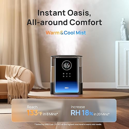 Miniatura 2 de Dreo Humidificadores inteligentes de 8L para dormitorio, 600 pies cuadrados, 80 horas de funcionamiento cálido y frío, humidificador de niebla de
