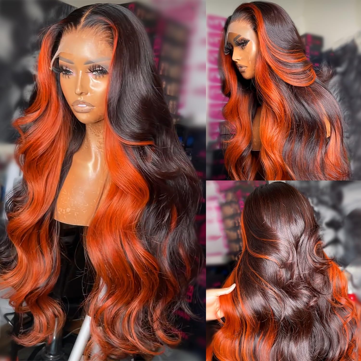 GAIWAC Ginger 13x6 Lace Front Wigs Human Hair 200% Density Body Wave Ginger Orange Colored Human Hair Wig Ombre Pre Plucked HD Transparent Ginger Lace