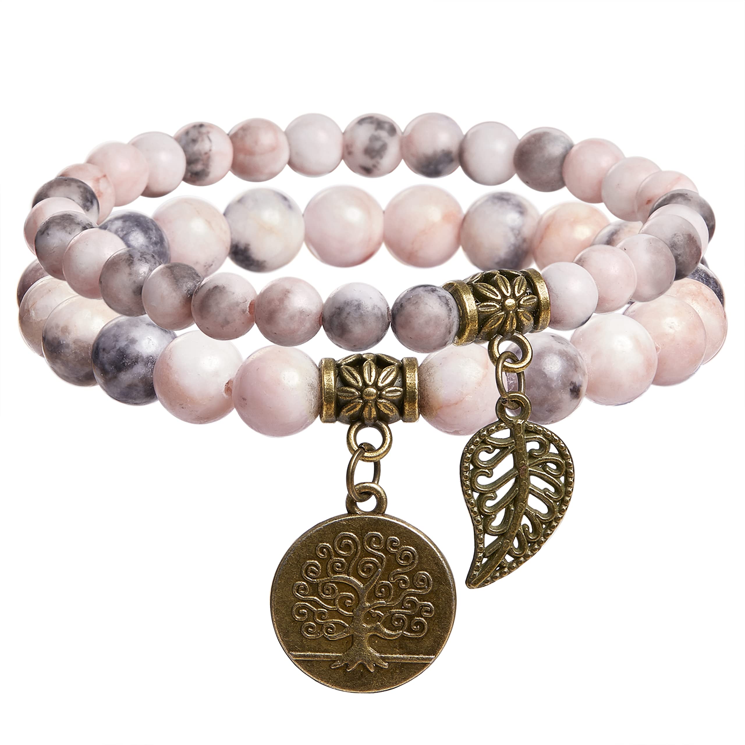 Farfume Braccialetti Chakra da donna - Bracciale con cristalli di pietre curative per donna Bracciale con pietre preziose naturali - Un set di braccialetti con doppia perla