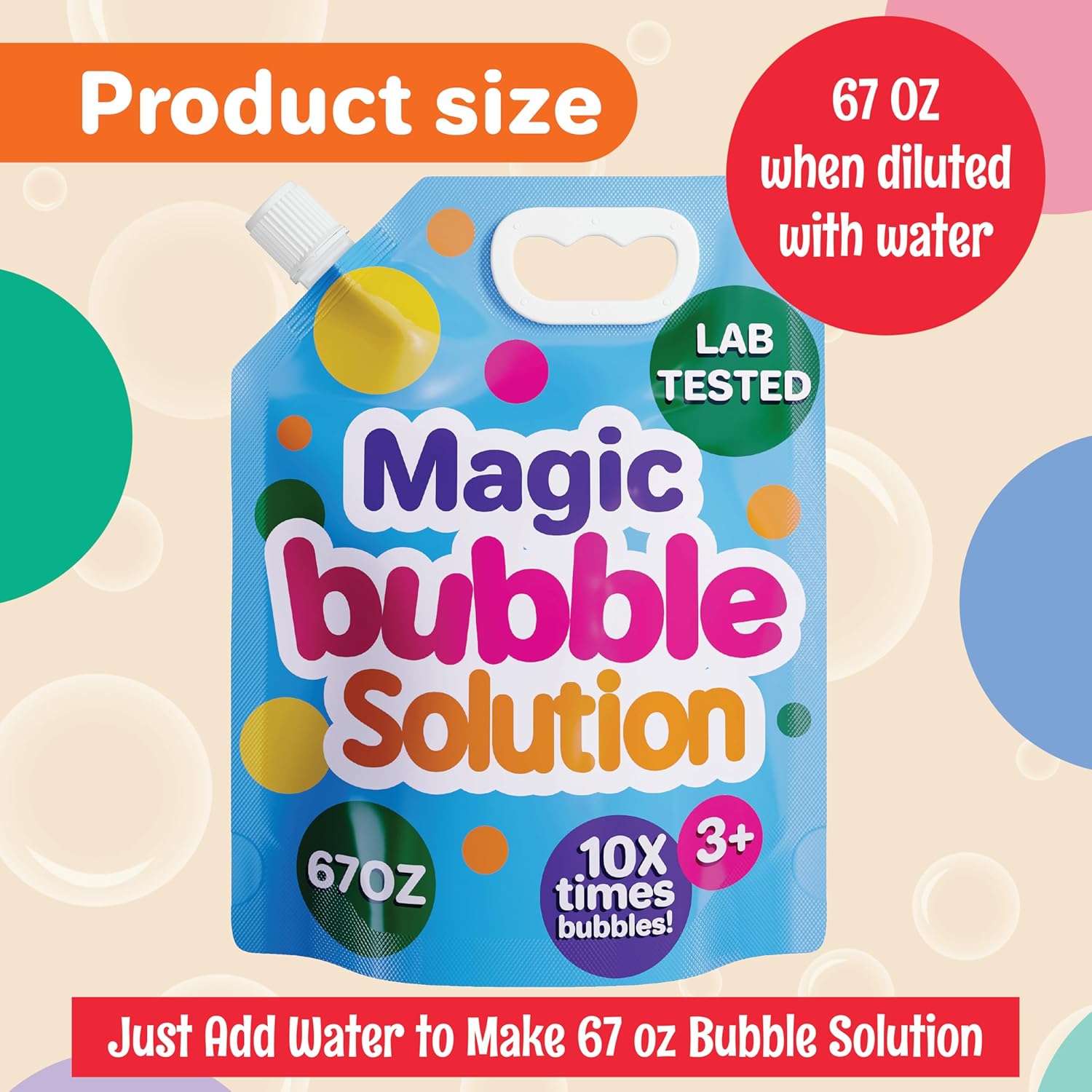 Klevly 67 oz Iridescent Bubble Solution Refill | Non-Toxic Quick & Easy Just Add Water to Make 67 oz Bubble Refill Solution | Bubbles for Kids | Bubbles Bulk | Bubble Machine Solution | Giant Bubbles