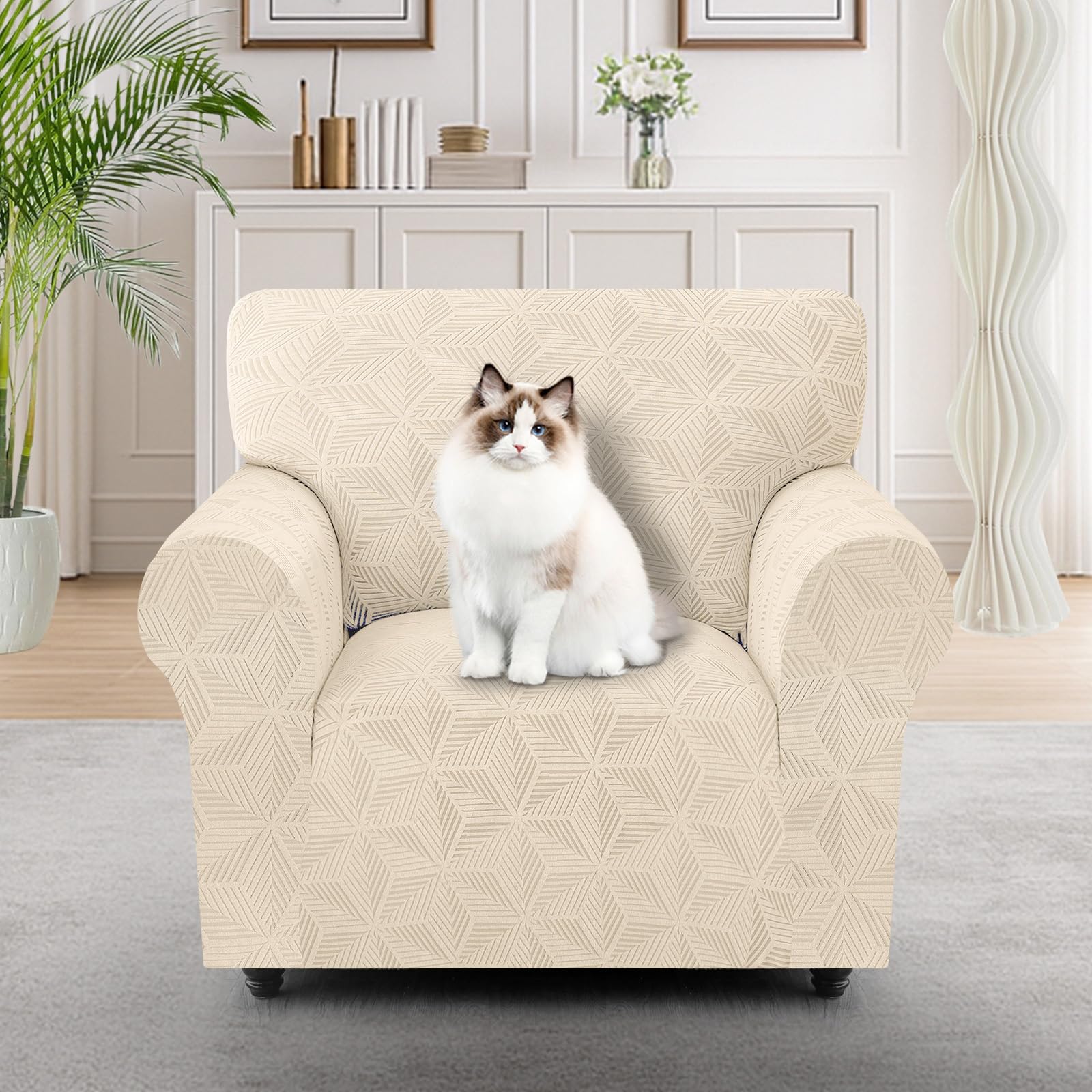 Ystyle Copridivano 1 Posti Con Braccioli, Copridivani Elasticizzato, Universale Copri Divano AntiGraffio Gatto Cani, Fodera Divano Antiscivolo, Sofa Cover Antimacchia Lavabile, Beige